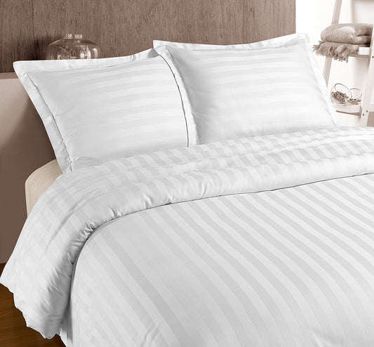 Hotel Stripe Dekbedovertrek Wit - Luxe katoen satijn - Tot 260 lang - Hotel streep
