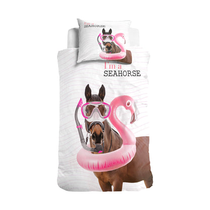 I'm a Seahorse Dekbedovertrek Wit - Ránforce katoen - Makkelijk wasbaar - Verpakt in bruikbare tas
