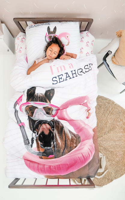 I'm a Seahorse Dekbedovertrek Wit - Ránforce katoen - Makkelijk wasbaar - Verpakt in bruikbare tas