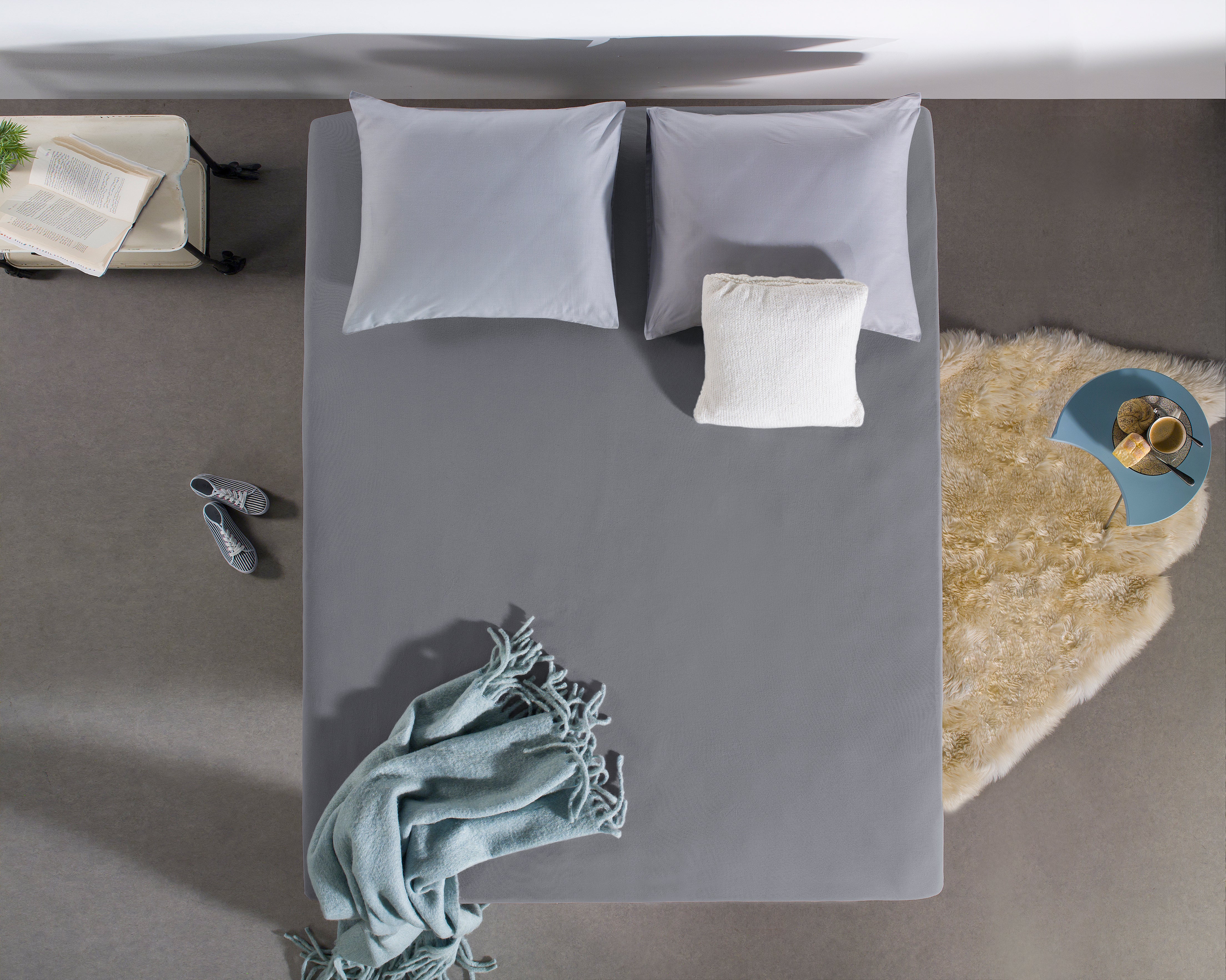 Jersey Topper Fitted Sheet Gray - Wonderfully Soft - Suitable for Box Springs and Mattresses - Stretch Cotton