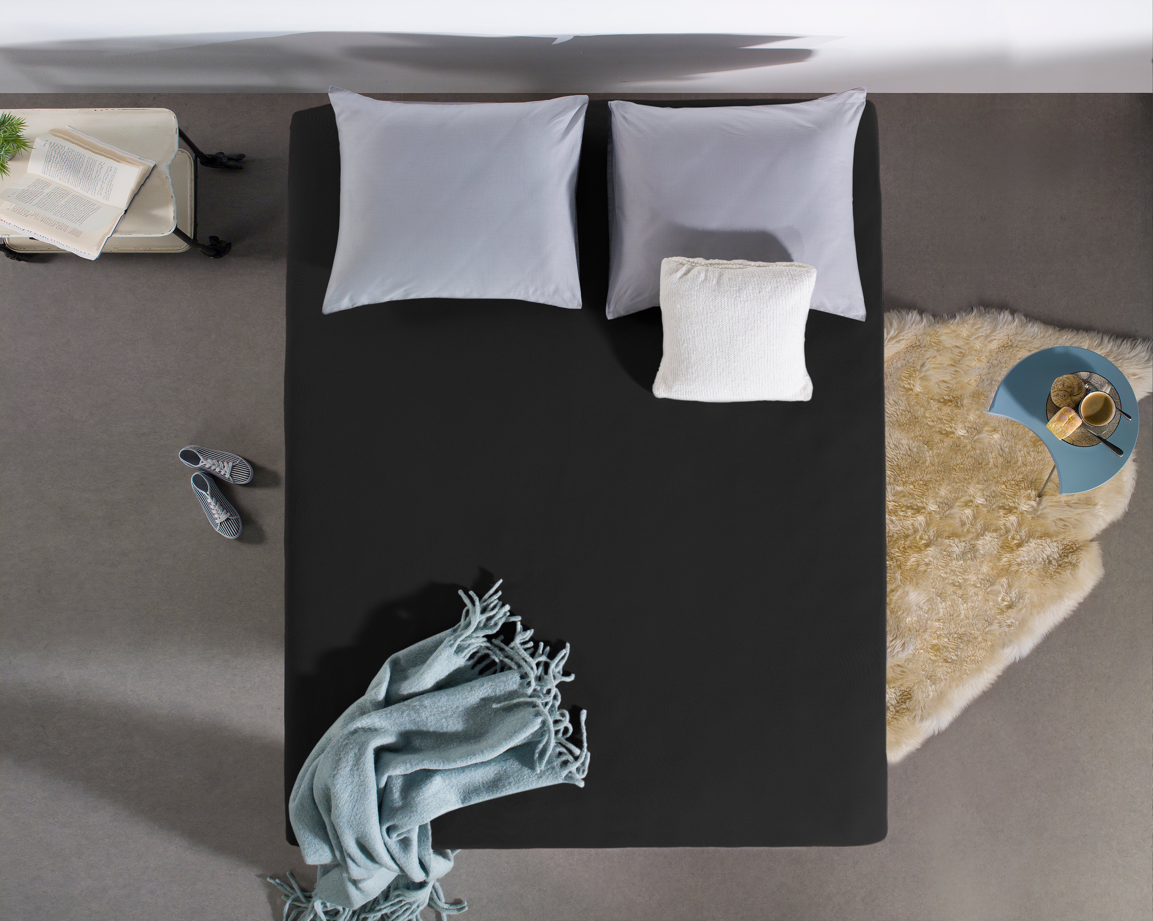 Jersey Topper Fitted Sheet Black - Wonderfully Soft - Suitable for Box Springs and Mattresses - Stretch Cotton