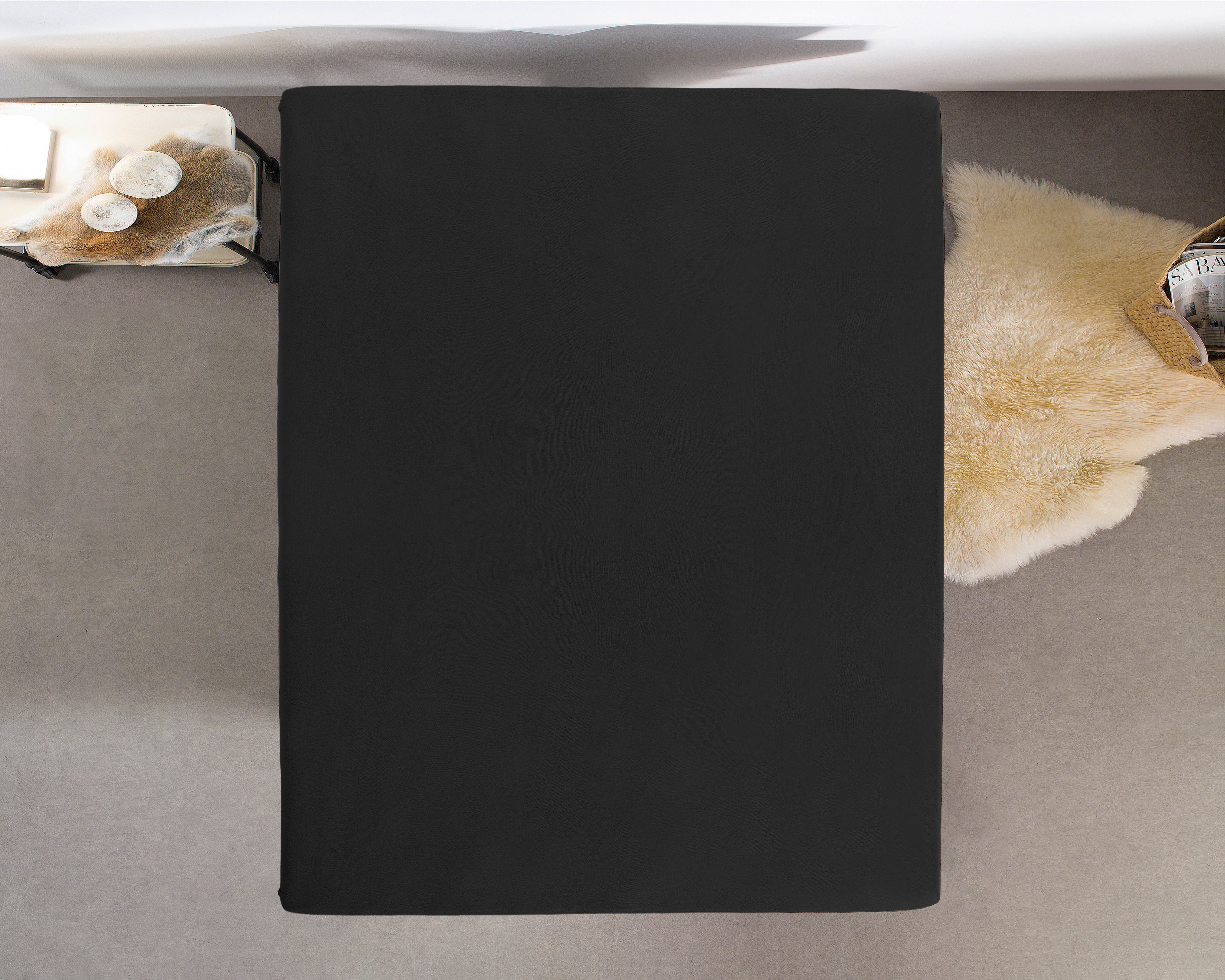 Jersey Topper Fitted Sheet Black - Wonderfully Soft - Suitable for Box Springs and Mattresses - Stretch Cotton