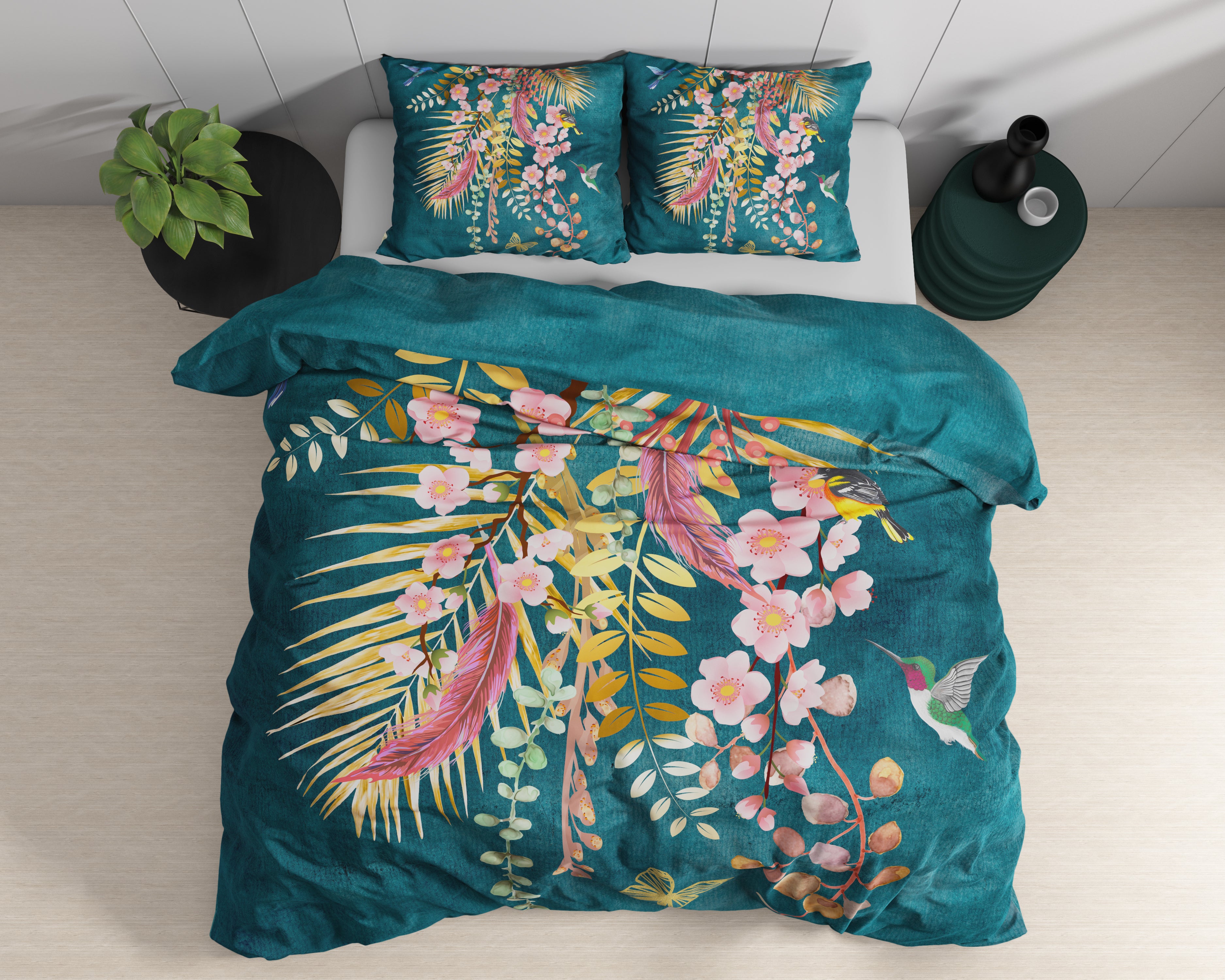 Kamala Botanisch Groen Dekbedovertrek - Luxe Satijn - Hoge kwaliteit - Trendy prints