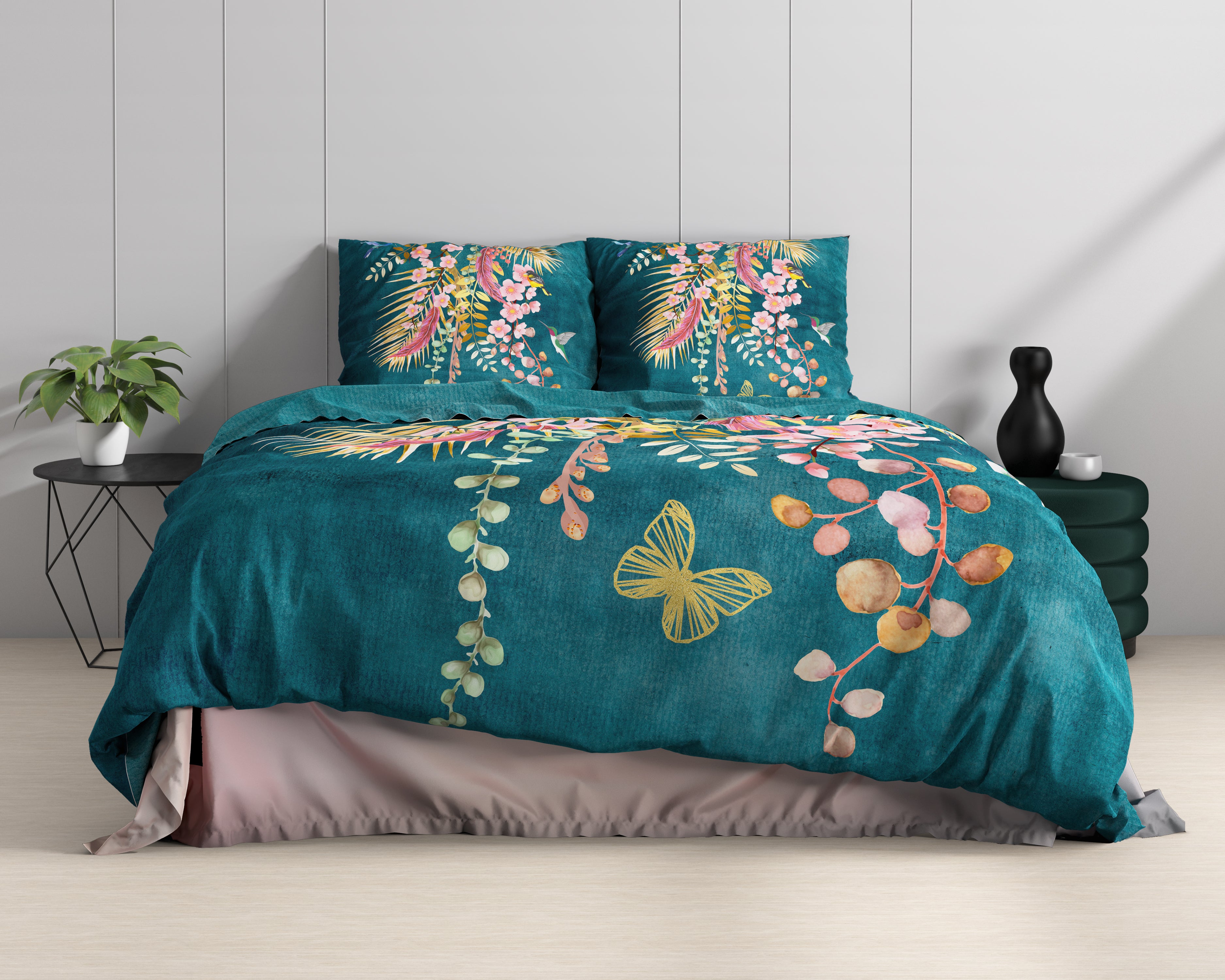 Kamala Botanisch Groen Dekbedovertrek - Luxe Satijn - Hoge kwaliteit - Trendy prints