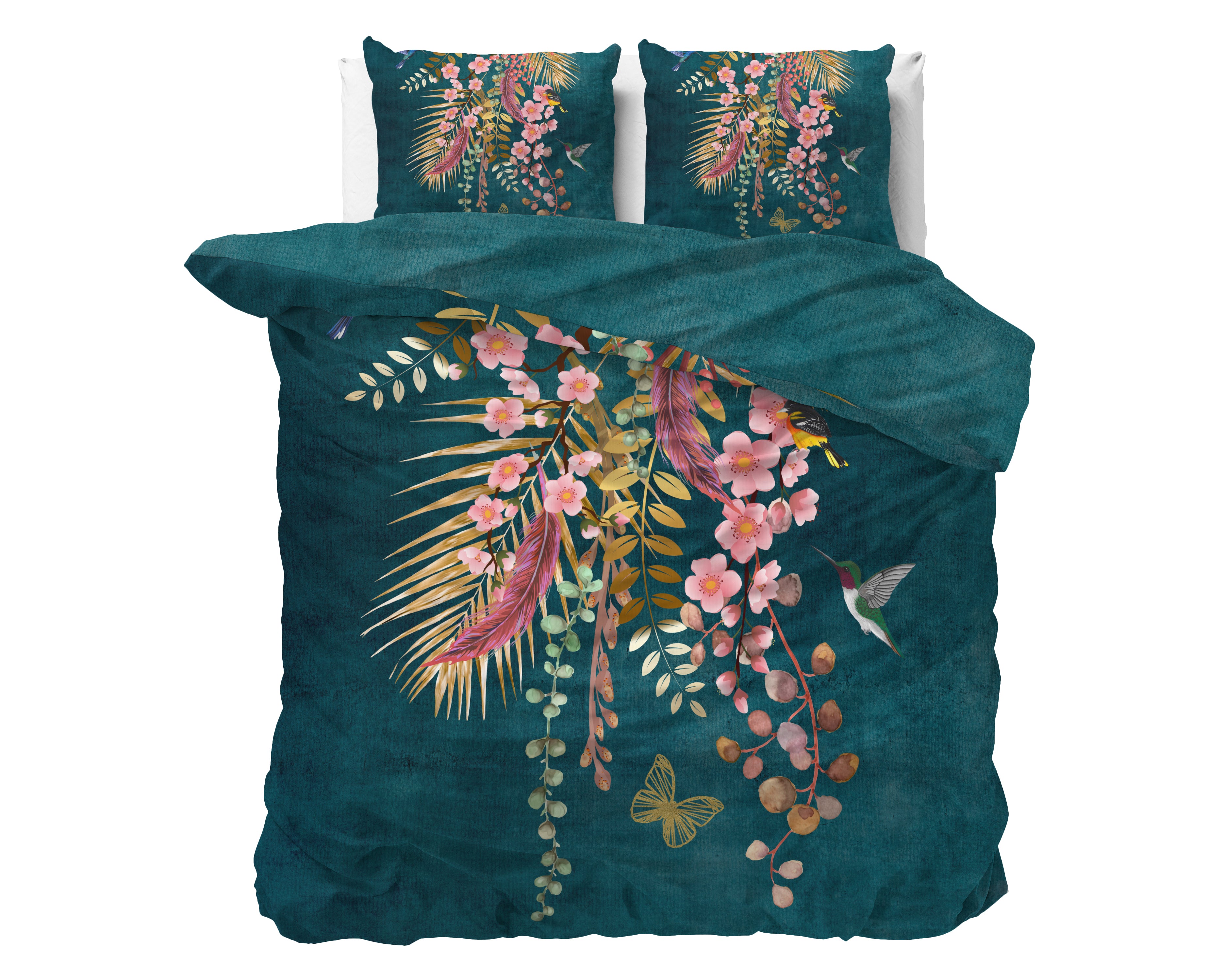 Kamala Botanisch Groen Dekbedovertrek - Luxe Satijn - Hoge kwaliteit - Trendy prints