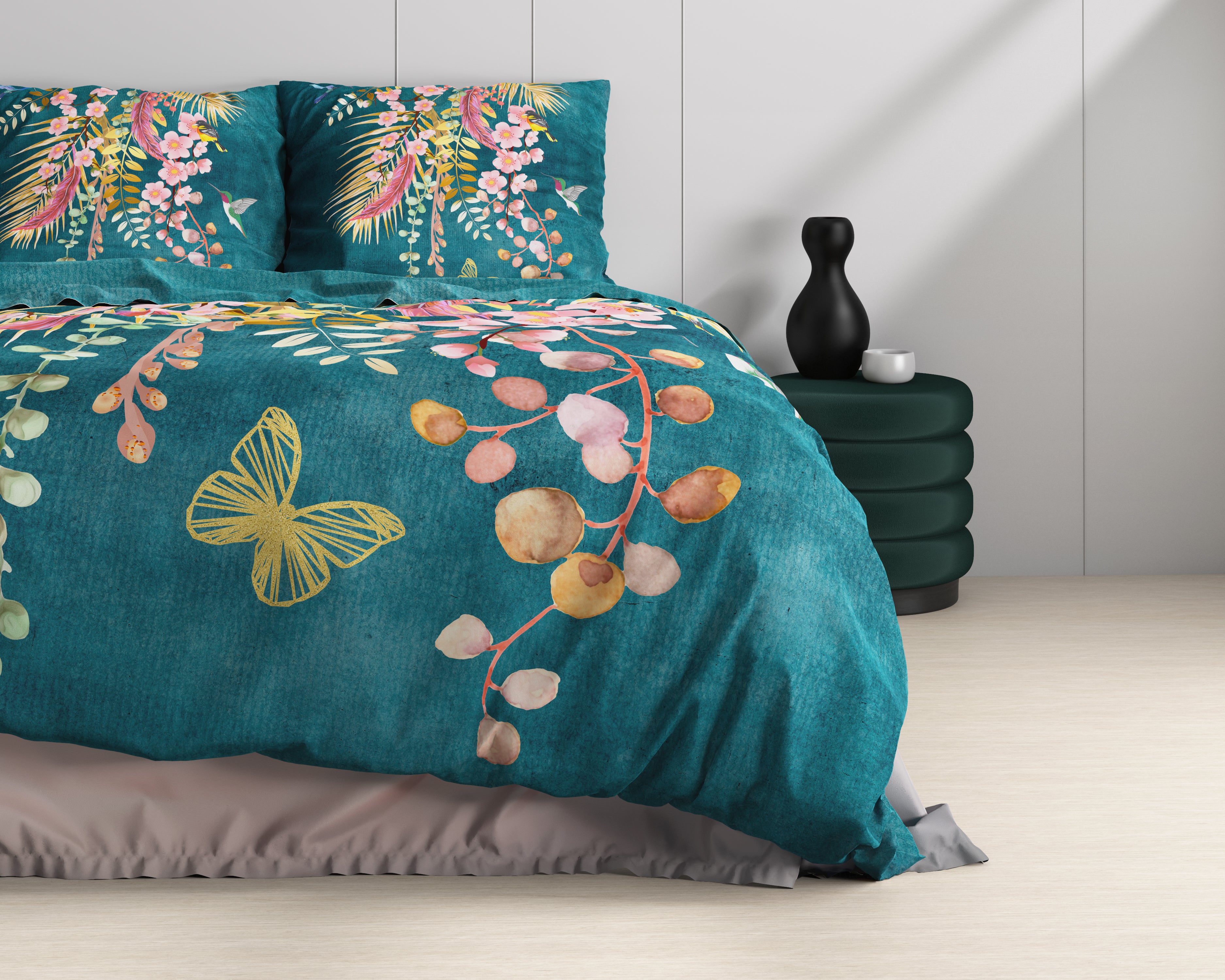 Kamala Botanisch Groen Dekbedovertrek - Luxe Satijn - Hoge kwaliteit - Trendy prints