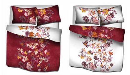 Katoen Satijnen Dekbedovertrek Floral Vine Red & White - Luxe Lits Jumeaux