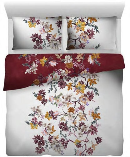 Katoen Satijnen Dekbedovertrek Floral Vine Red & White - Luxe Lits Jumeaux