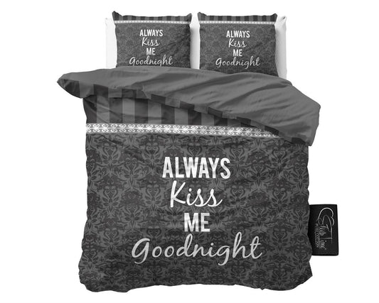 Kiss your Love Dekbedovertrek Grijs - Ademend katoen - Trendy designs - Met drukknopen