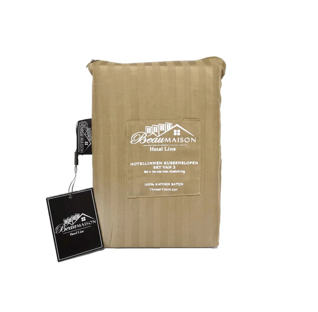 Kussenslopen Hotel Line Taupe Green 60x70 cm - Luxe Satijnen Set van 2