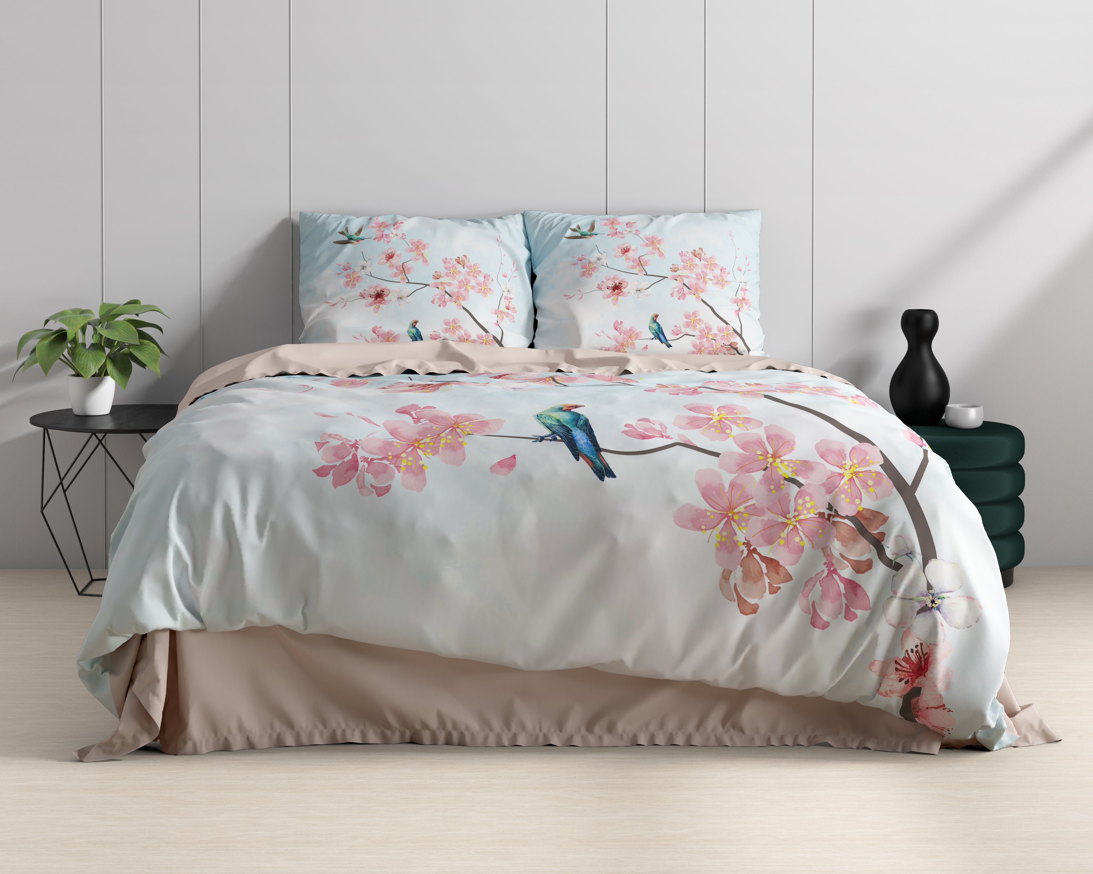 Layla Blauw Dekbedovertrek - Luxe Satijn - Hoge kwaliteit - Trendy prints