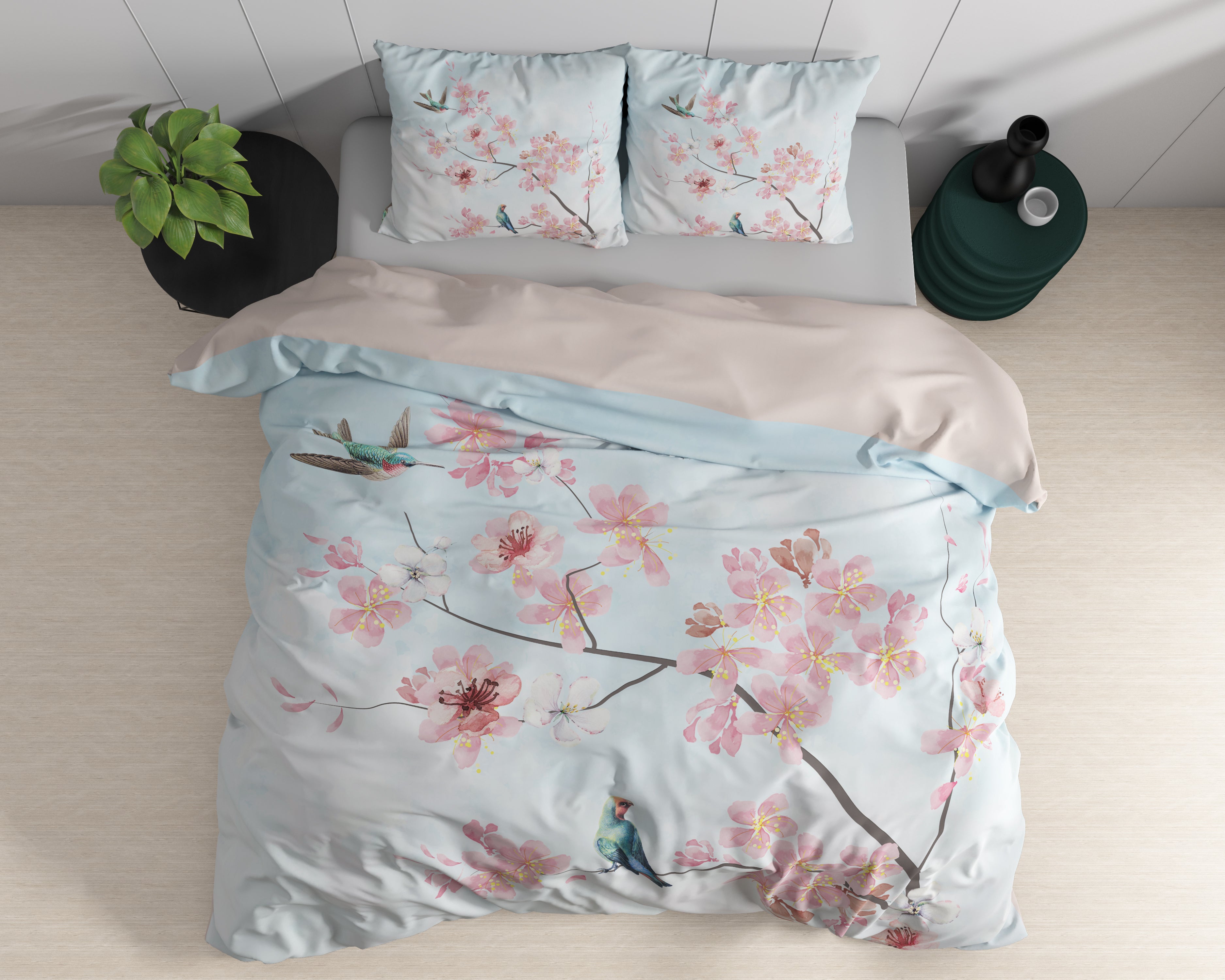 Layla Blauw Dekbedovertrek - Luxe Satijn - Hoge kwaliteit - Trendy prints