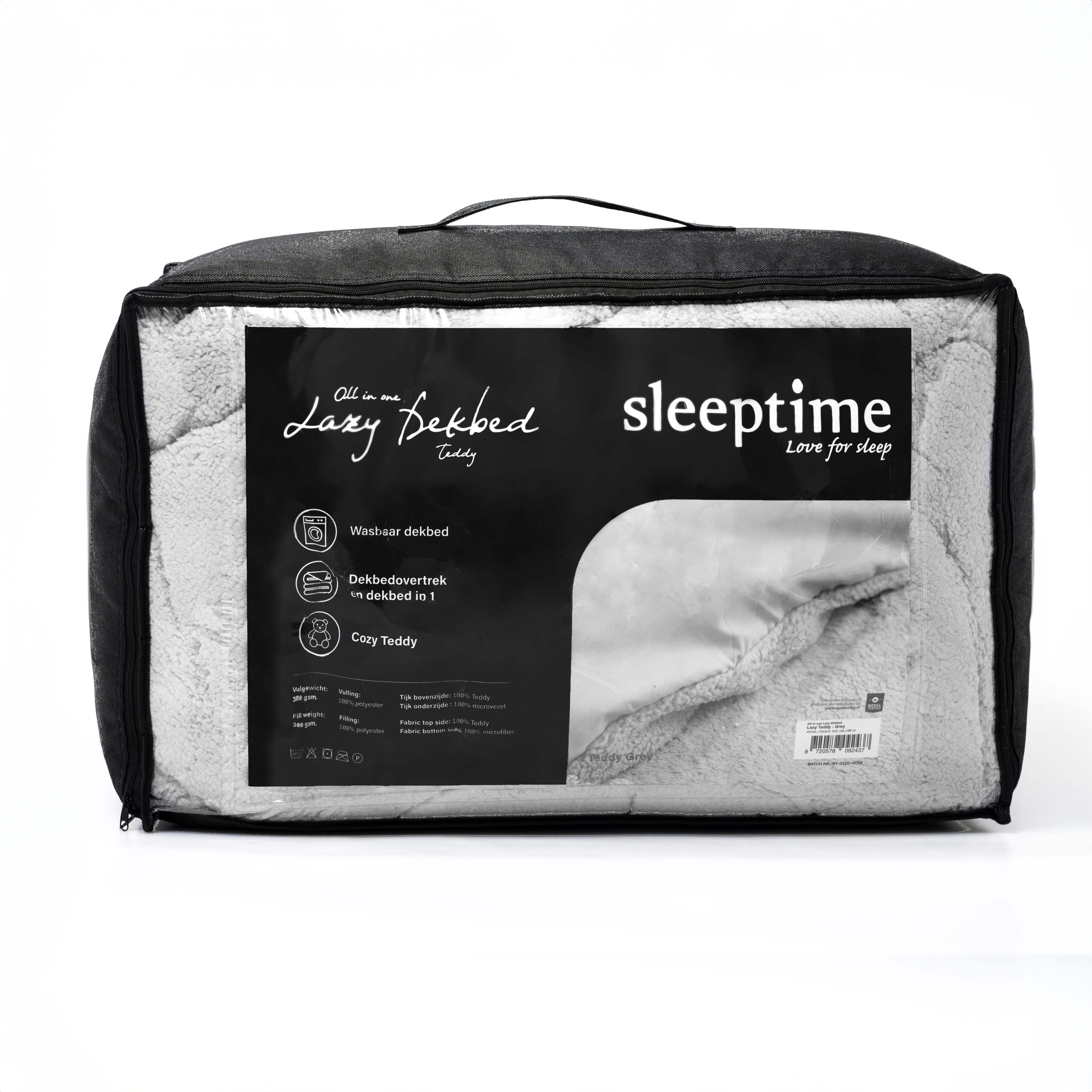 All-in One Lazy Teddy Dekbed Grijs - Dekbed voor het hele jaar