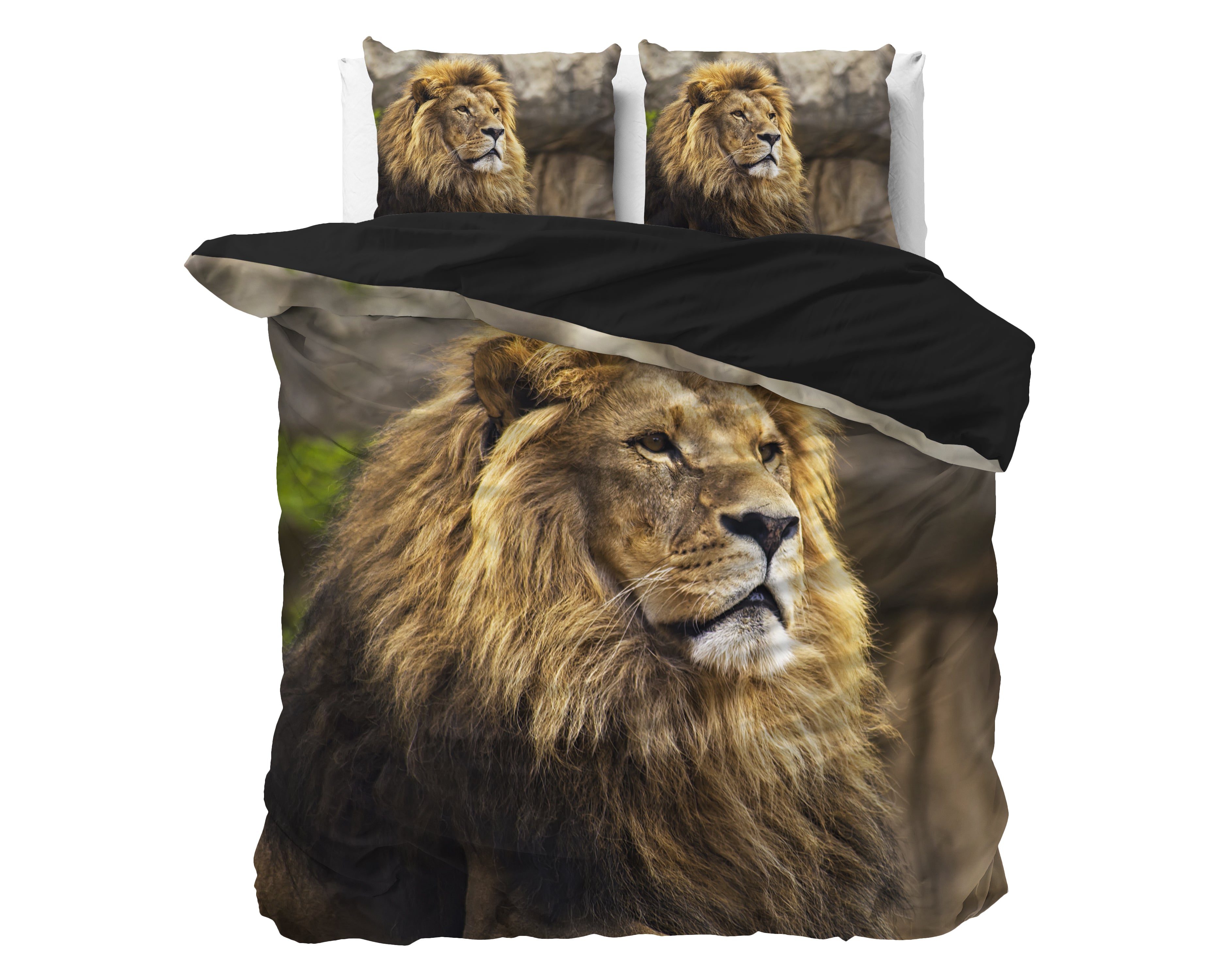 Lion Mind Dekbedovertrek Taupe - Ademend katoen - Trendy designs - Met drukknopen