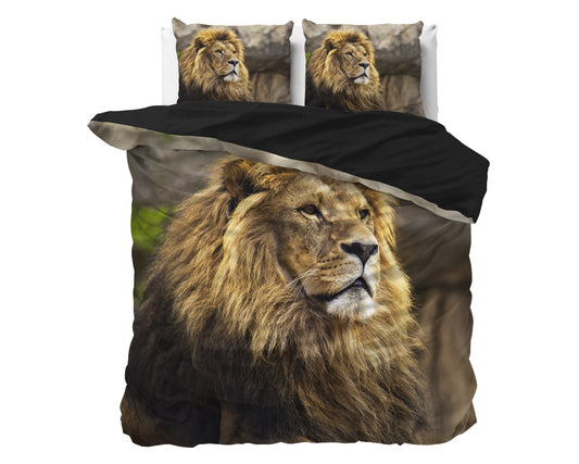 Lion Mind Dekbedovertrek Taupe - Ademend katoen - Trendy designs - Met drukknopen