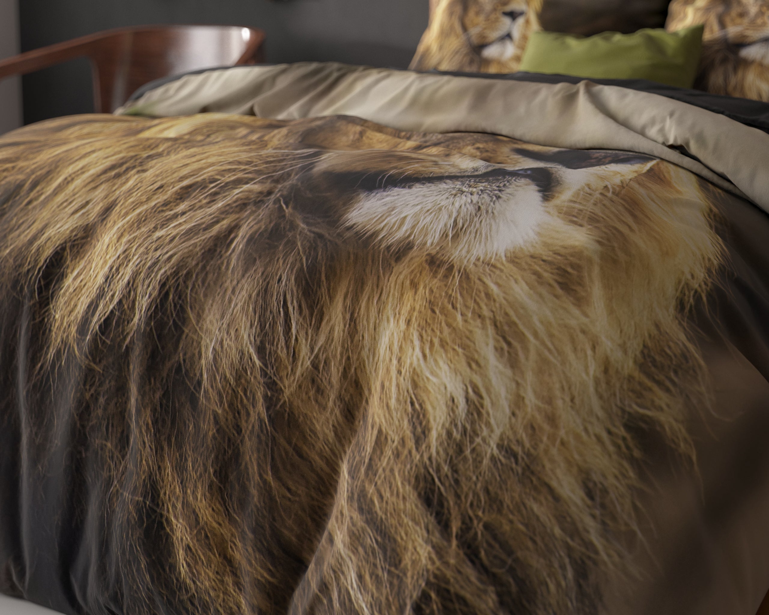 Lion Mind Dekbedovertrek Taupe - Ademend katoen - Trendy designs - Met drukknopen