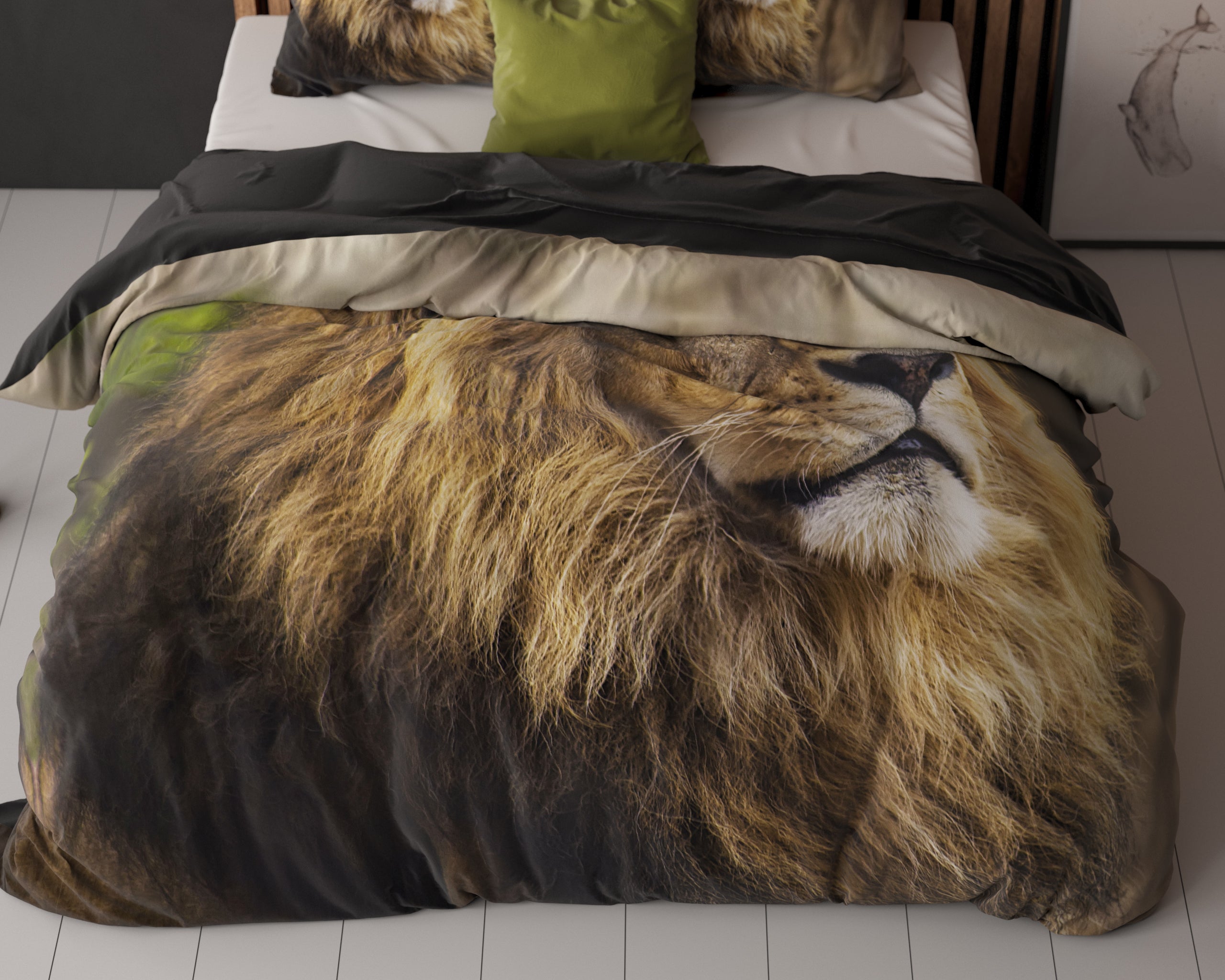 Lion Mind Dekbedovertrek Taupe - Ademend katoen - Trendy designs - Met drukknopen