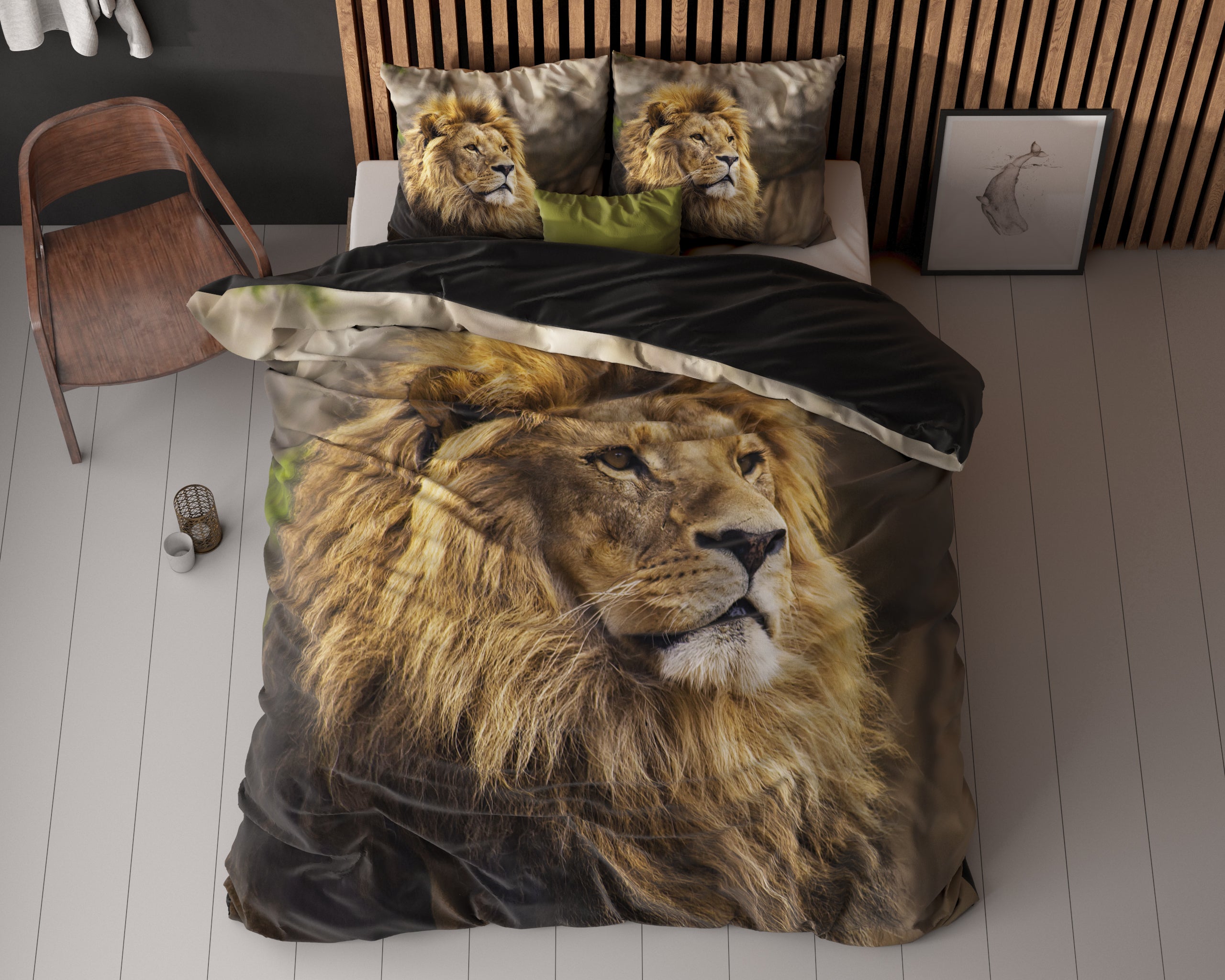 Lion Mind Dekbedovertrek Taupe - Ademend katoen - Trendy designs - Met drukknopen