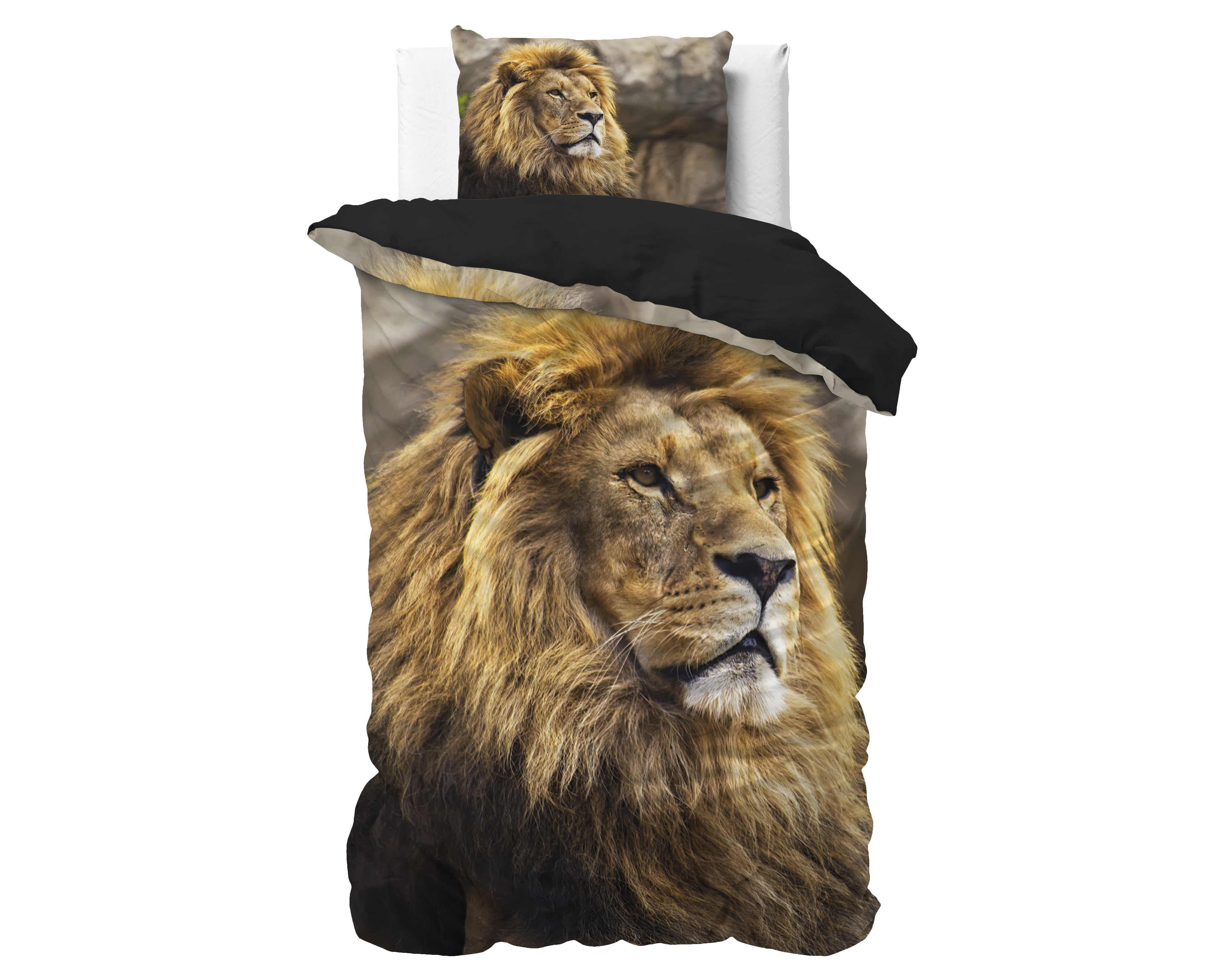 Lion Mind Dekbedovertrek Taupe - Ademend katoen - Trendy designs - Met drukknopen