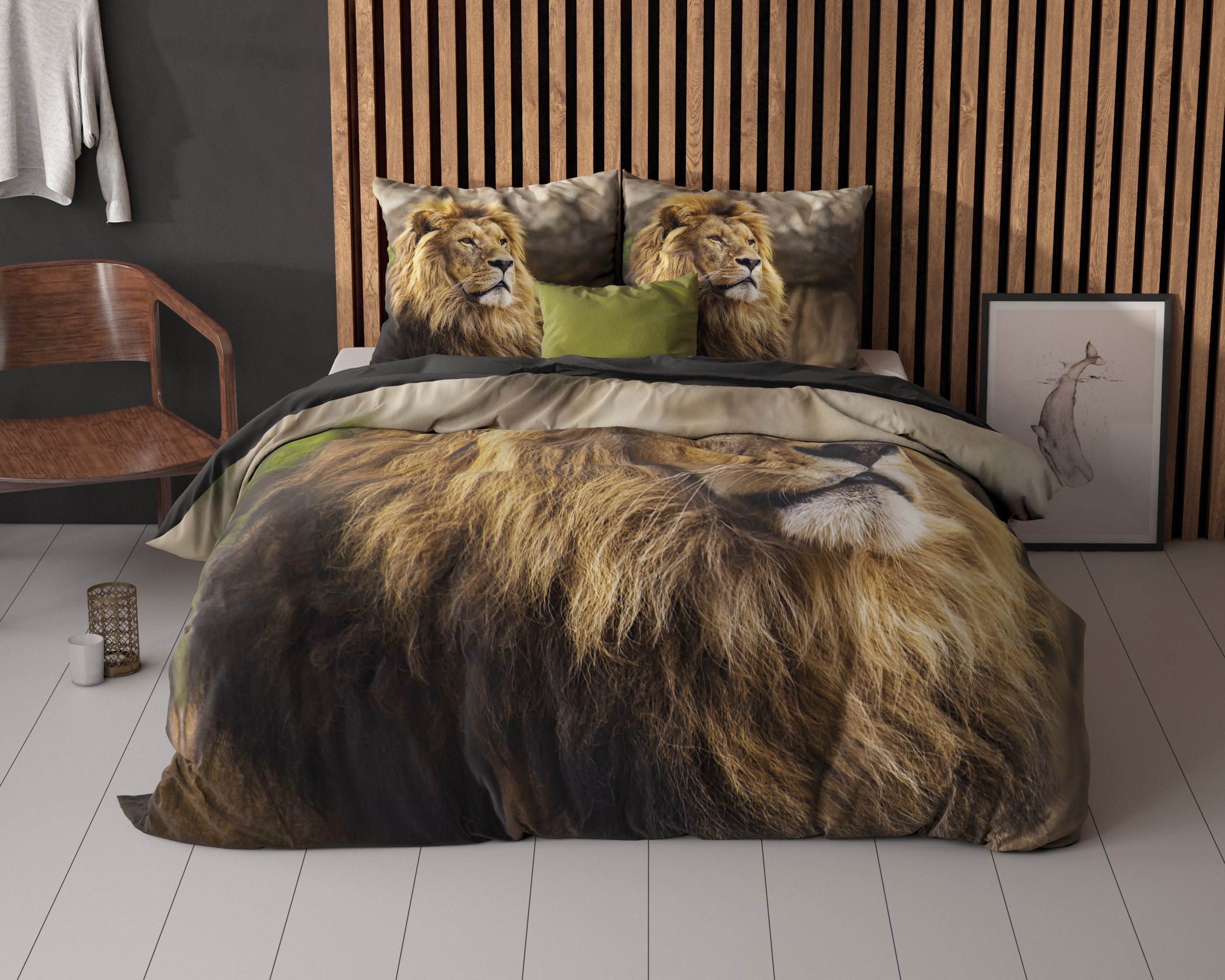 Lion Mind Dekbedovertrek Taupe - Ademend katoen - Trendy designs - Met drukknopen