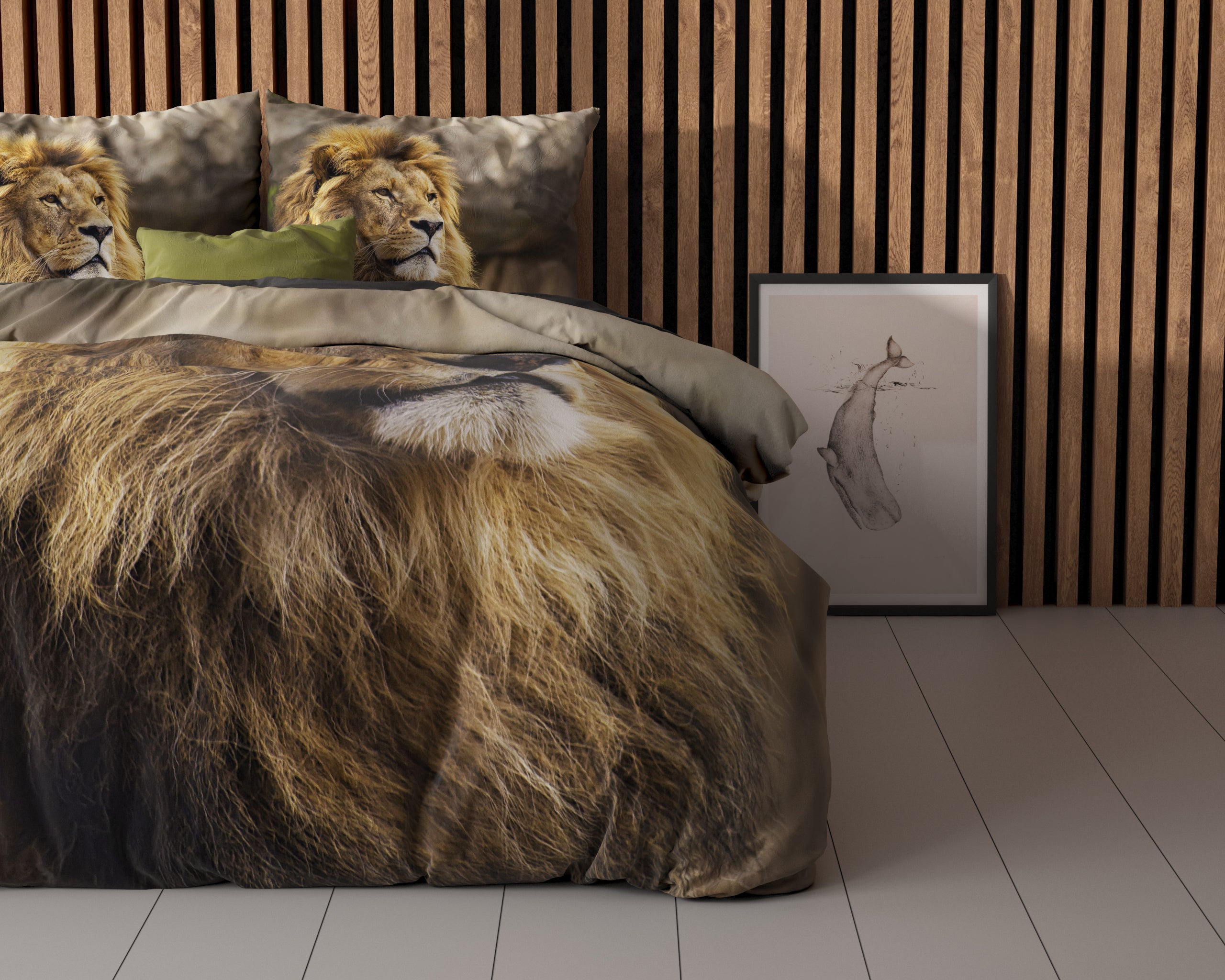 Lion Mind Dekbedovertrek Taupe - Ademend katoen - Trendy designs - Met drukknopen