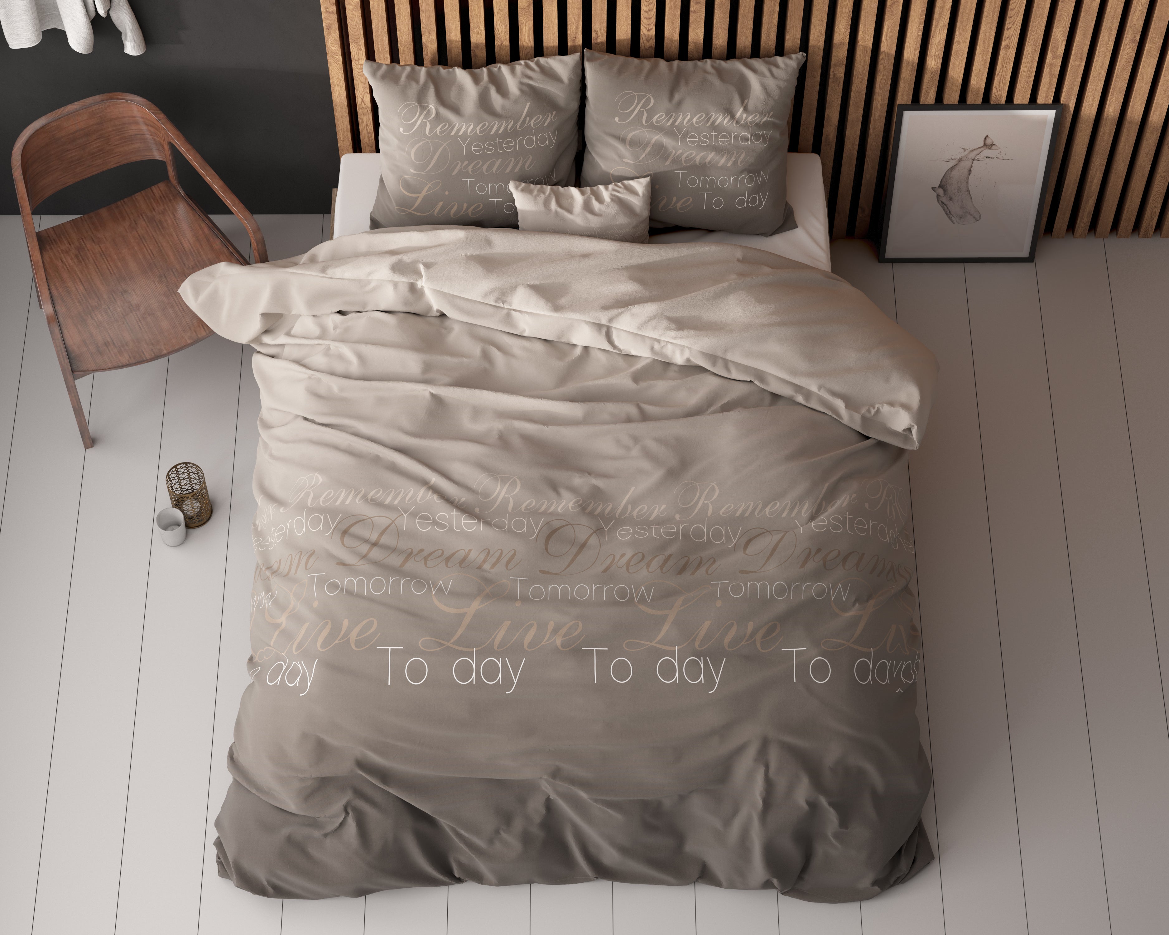 Live Today Dekbedovertrek Taupe - Heerlijk warm - Leuke prints - Comfortabel zacht