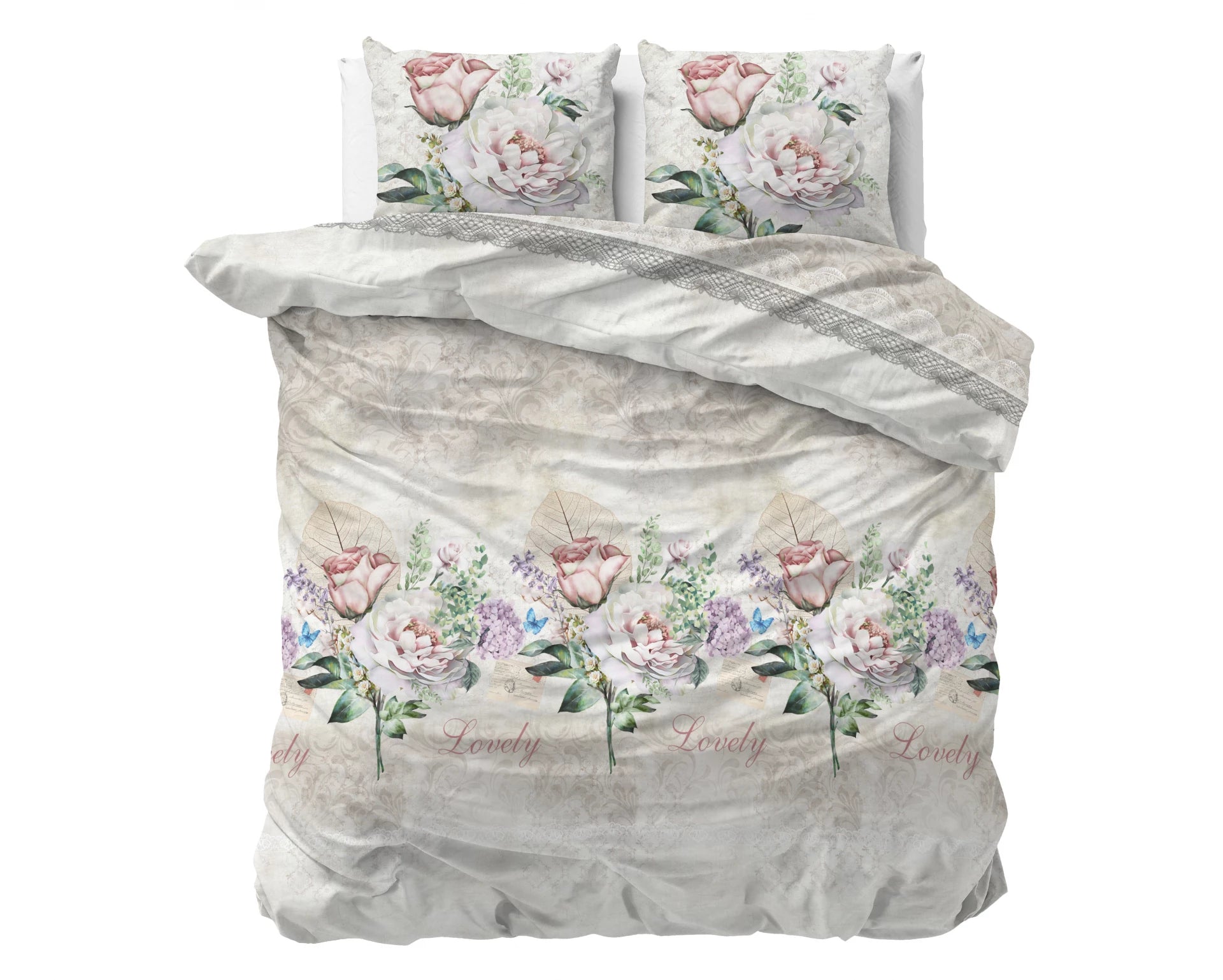 Lovely Flower Dekbedovertrek Beige - Katoen geweven - Strijkvrij - Leuke prints