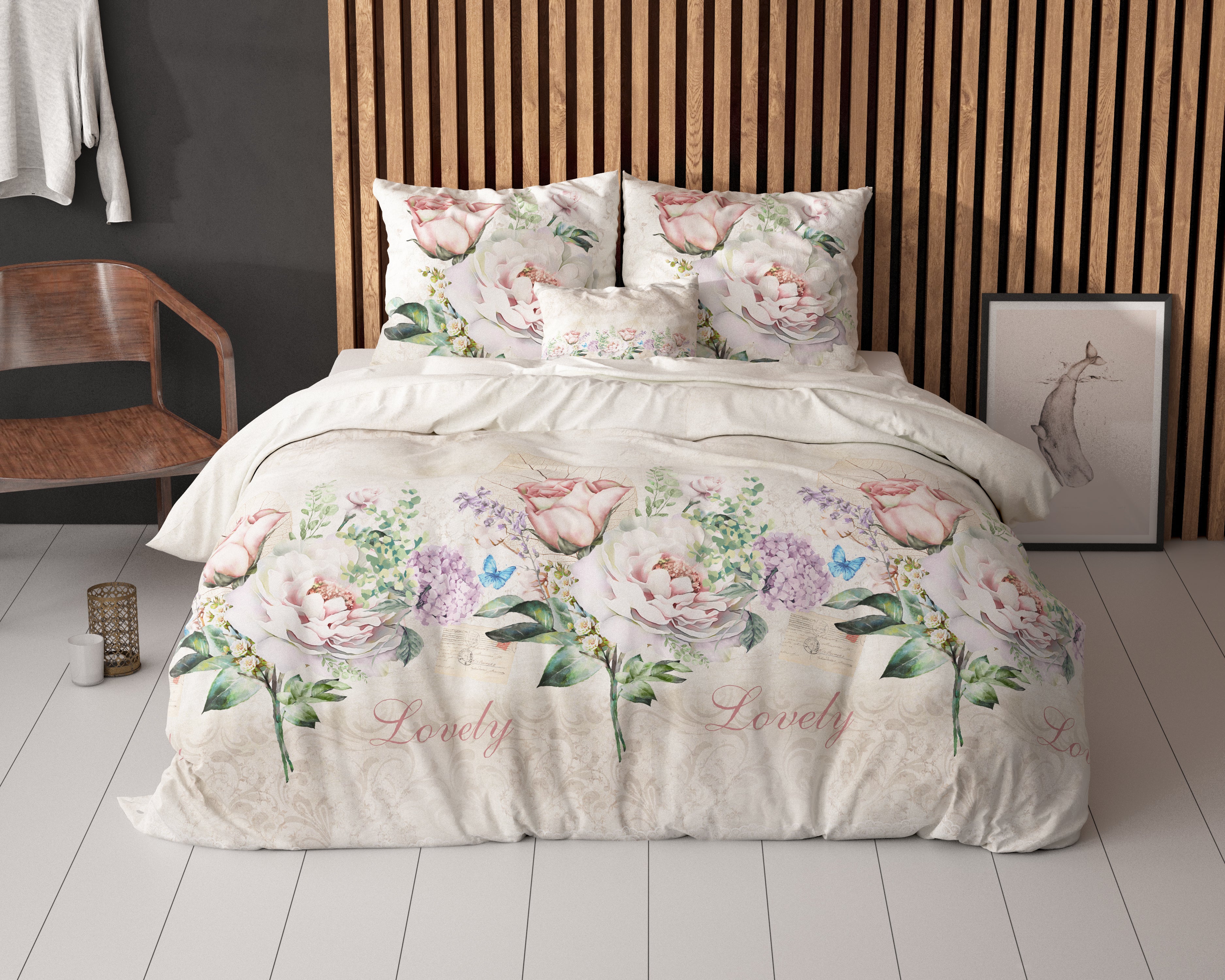 Lovely Flower Dekbedovertrek Beige - Katoen geweven - Strijkvrij - Leuke prints