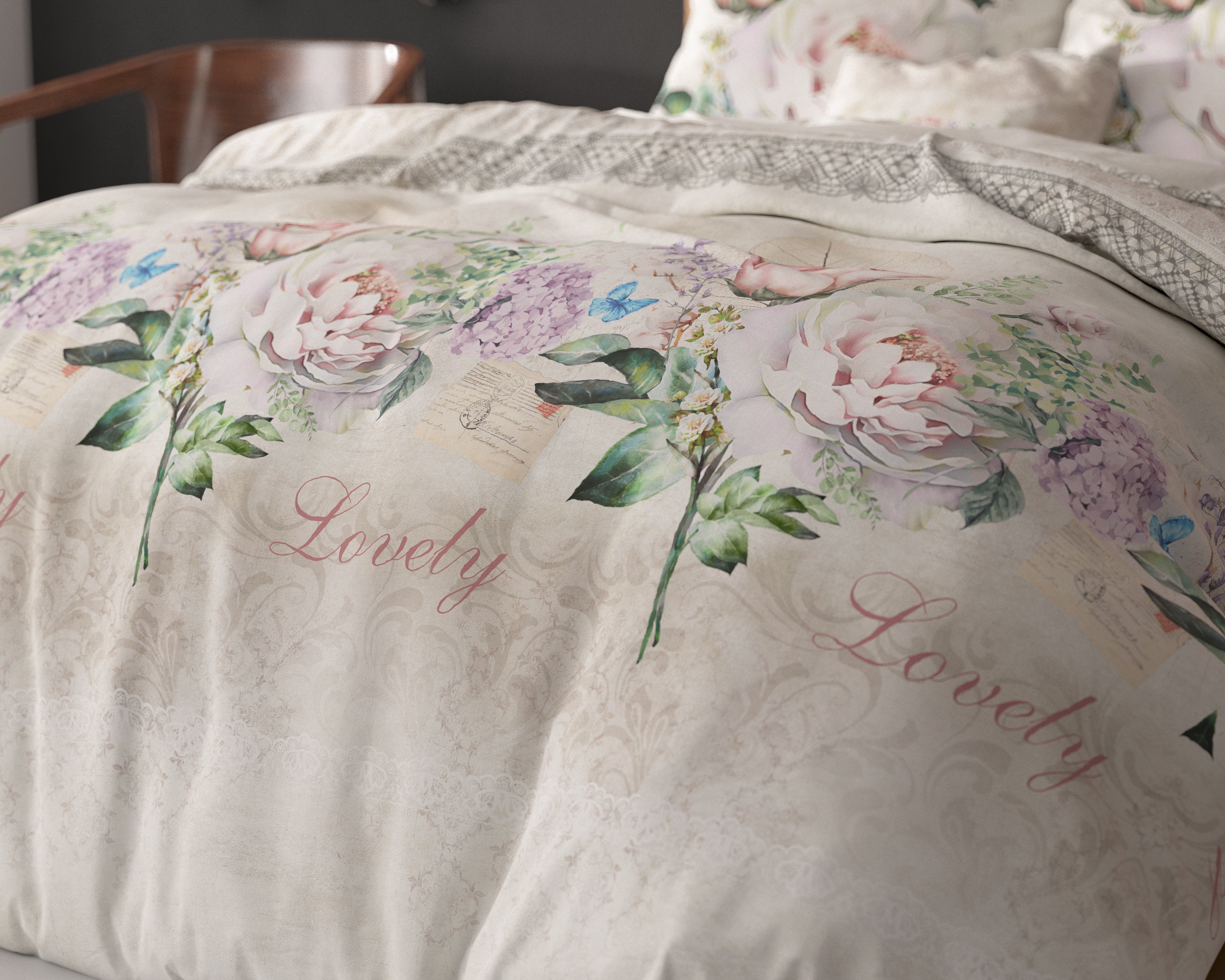 Lovely Flower Dekbedovertrek Beige - Katoen geweven - Strijkvrij - Leuke prints