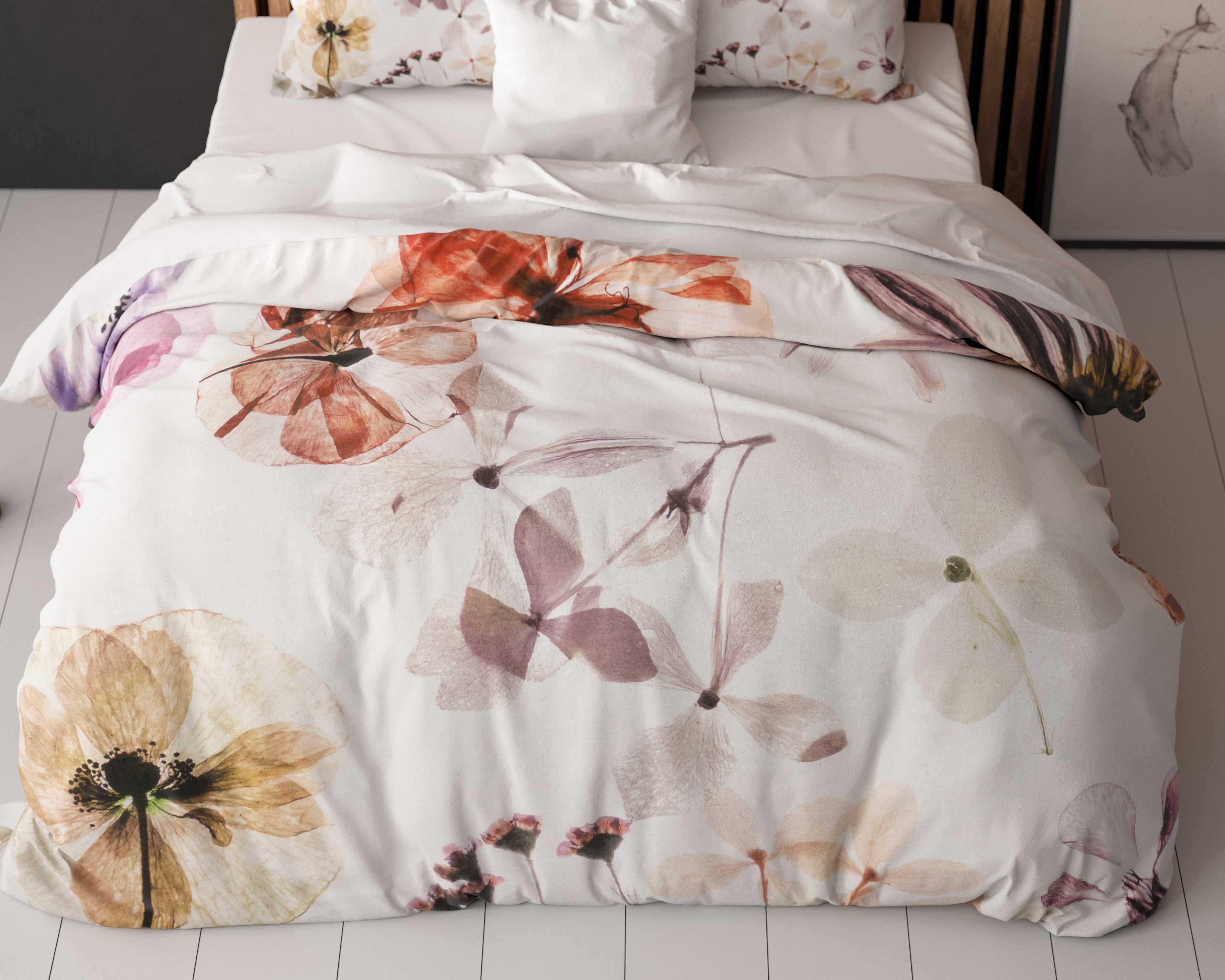 Lovely Flowers White Duvet Cover - Breathable Cotton - Trendy Designs - With Snaps