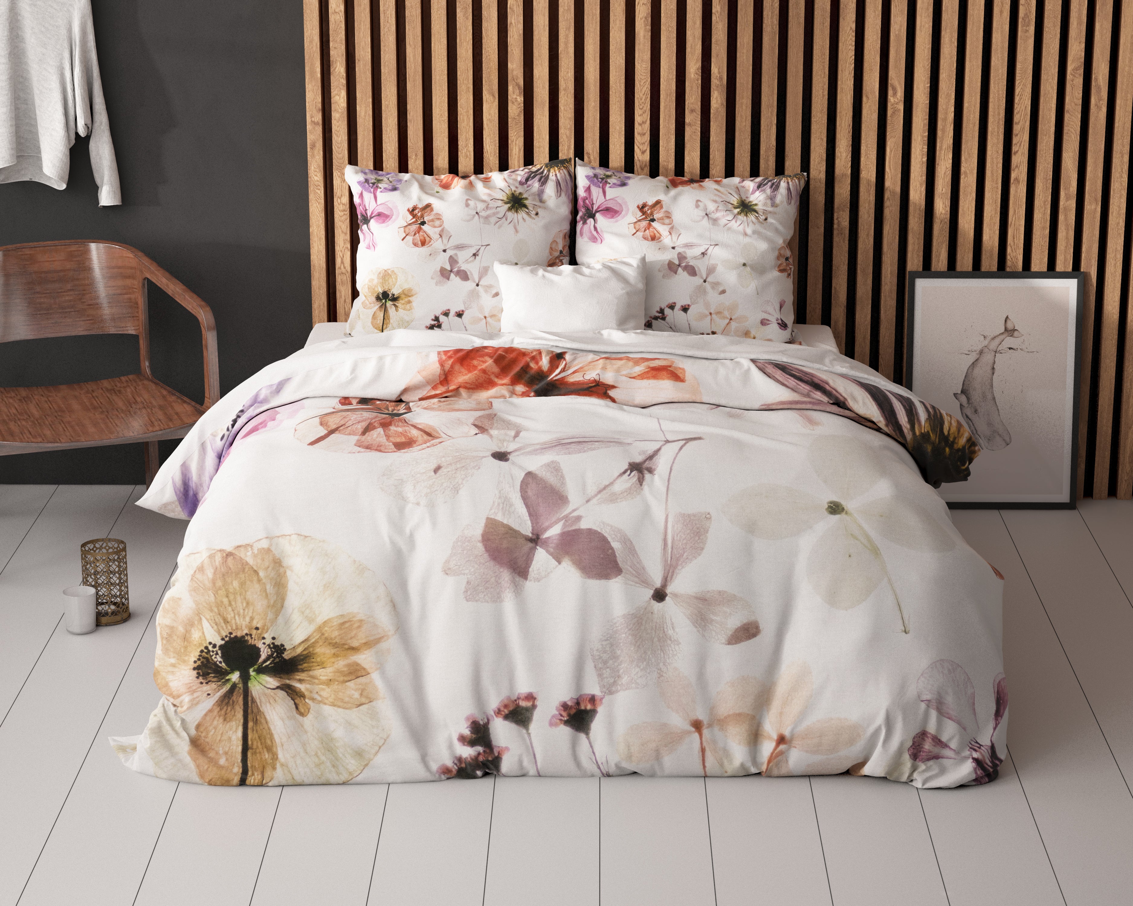Lovely Flowers White Duvet Cover - Breathable Cotton - Trendy Designs - With Snaps
