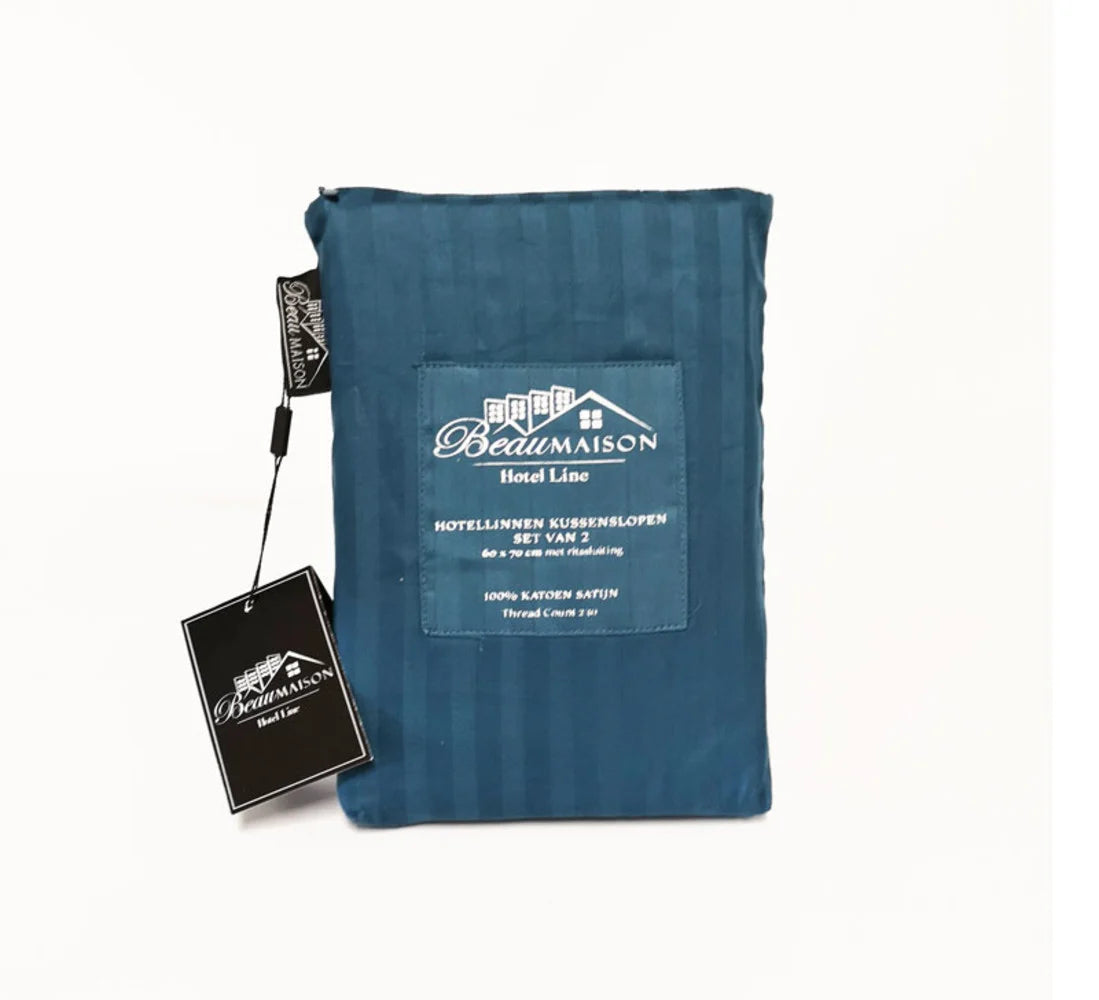 Luxe Katoen Satijnen Kussenslopen Blauw - Hotelkwaliteit 60x70cm | Set van 2