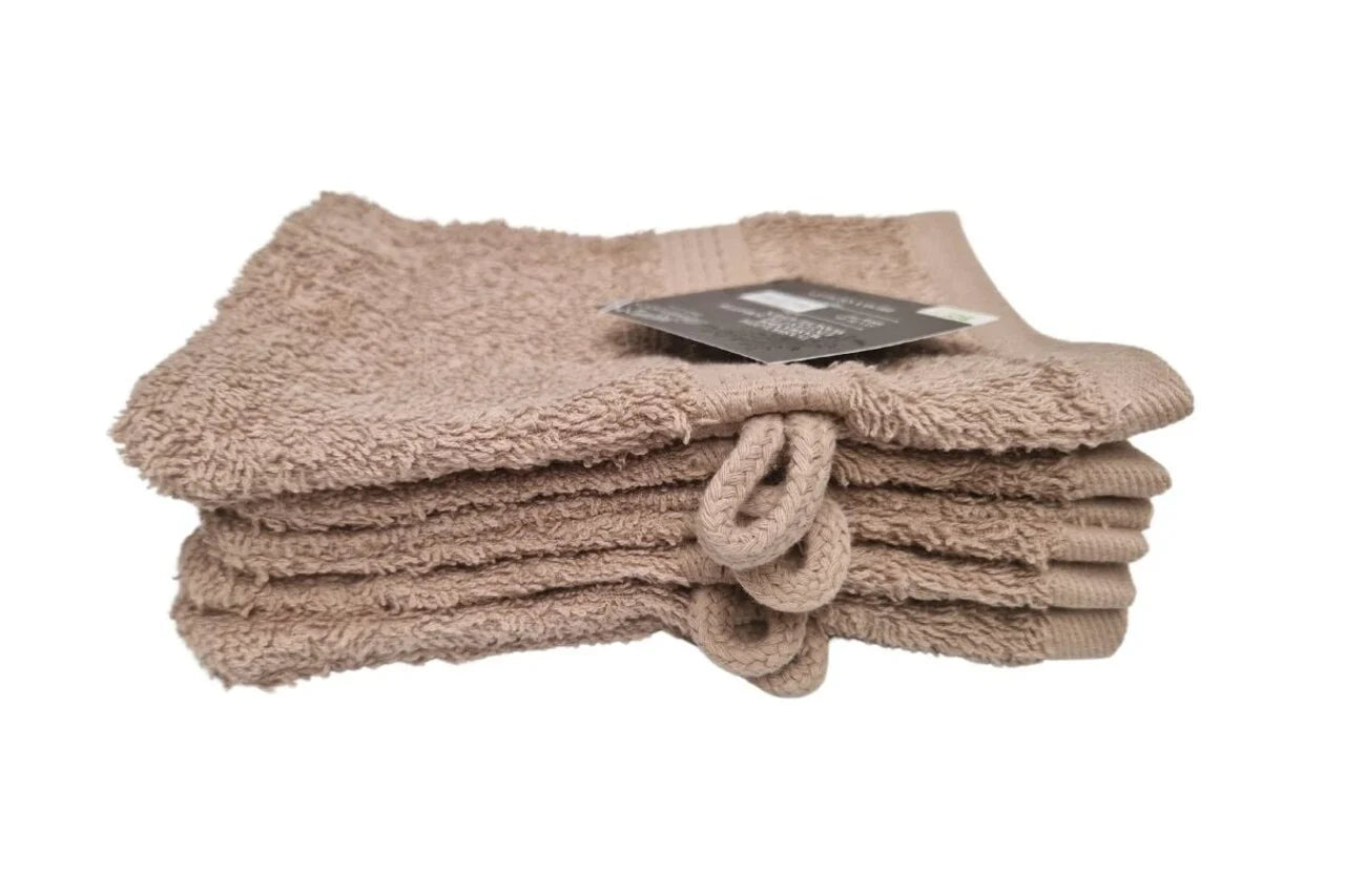 Luxe Taupe Washandjes 100% Katoen – Set van 5 – Hotelkwaliteit & Sneldrogend