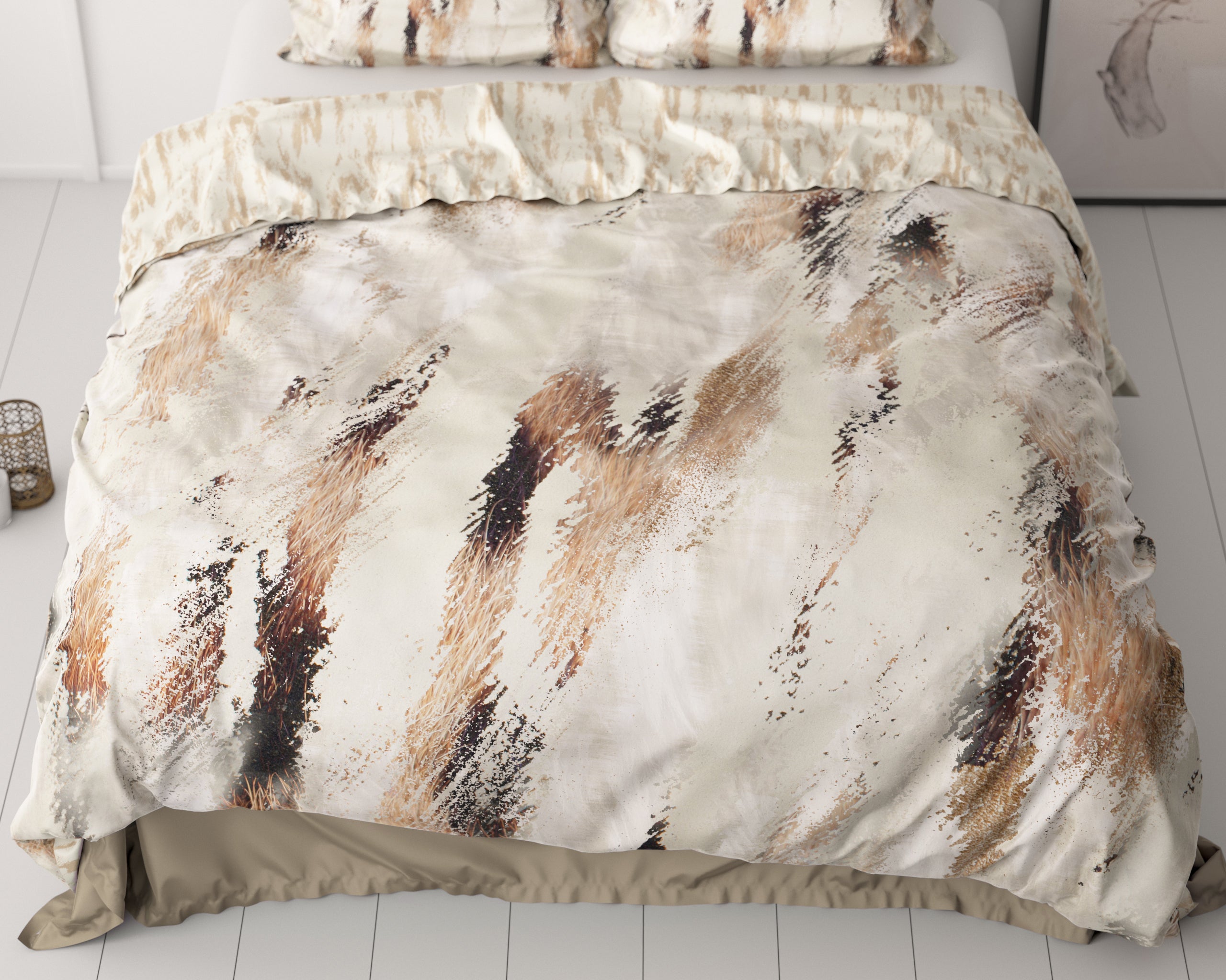 Malvina Nude Dekbedovertrek - Luxe Satijn - Hoge kwaliteit - Trendy prints