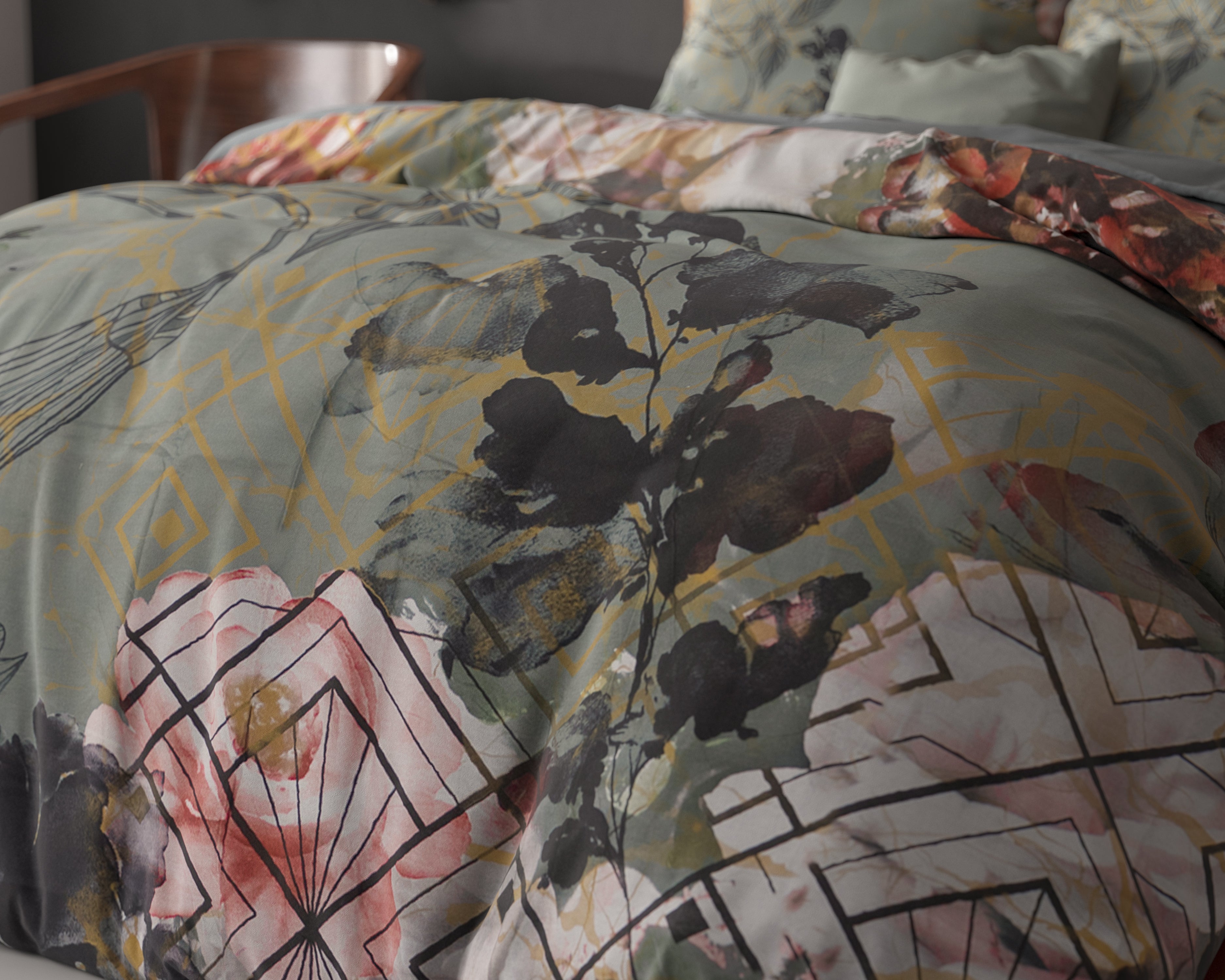 Marble Art Deco Groen Dekbedovertrek - Ademend katoen - Trendy designs - Met drukknopen