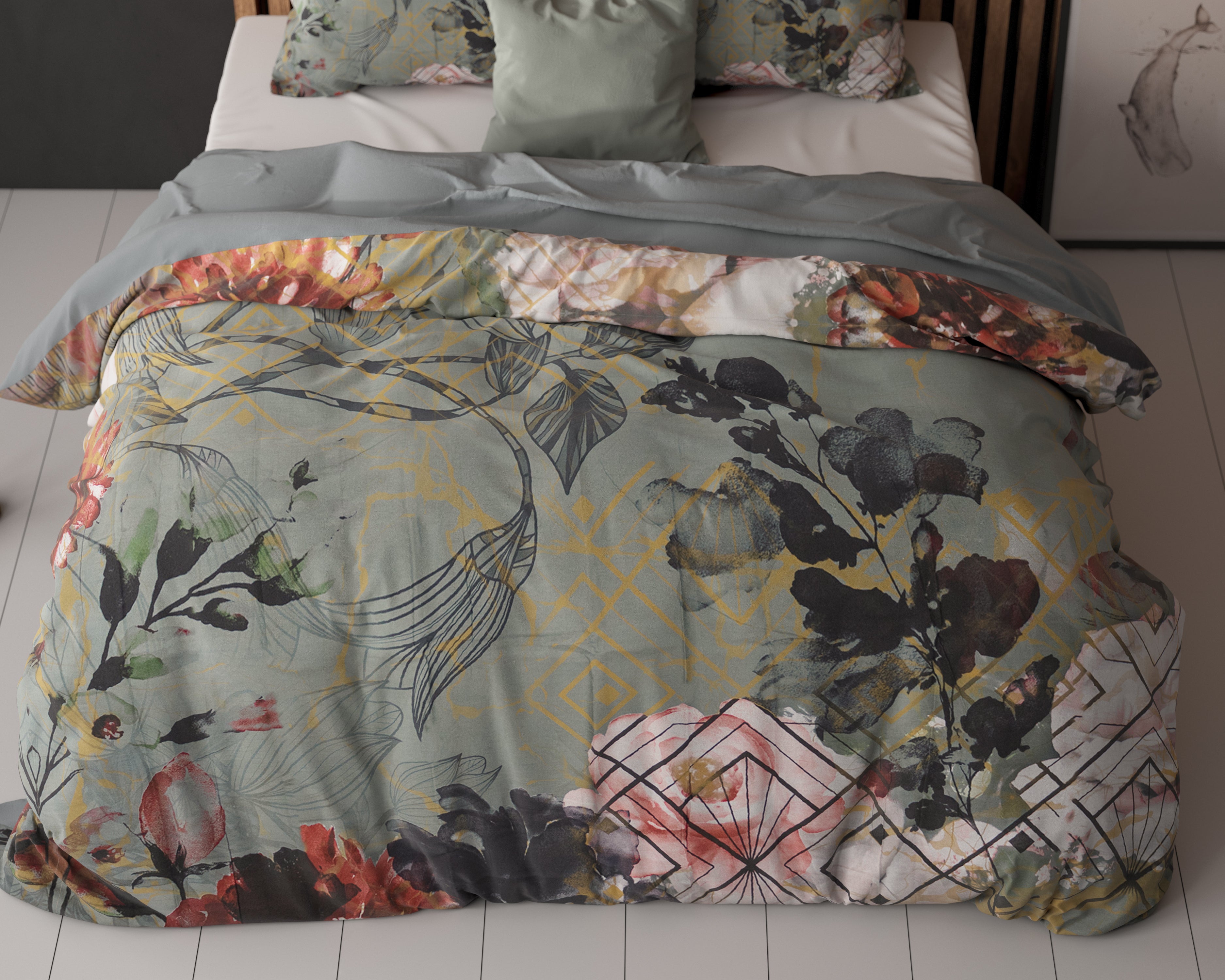 Marble Art Deco Groen Dekbedovertrek - Ademend katoen - Trendy designs - Met drukknopen