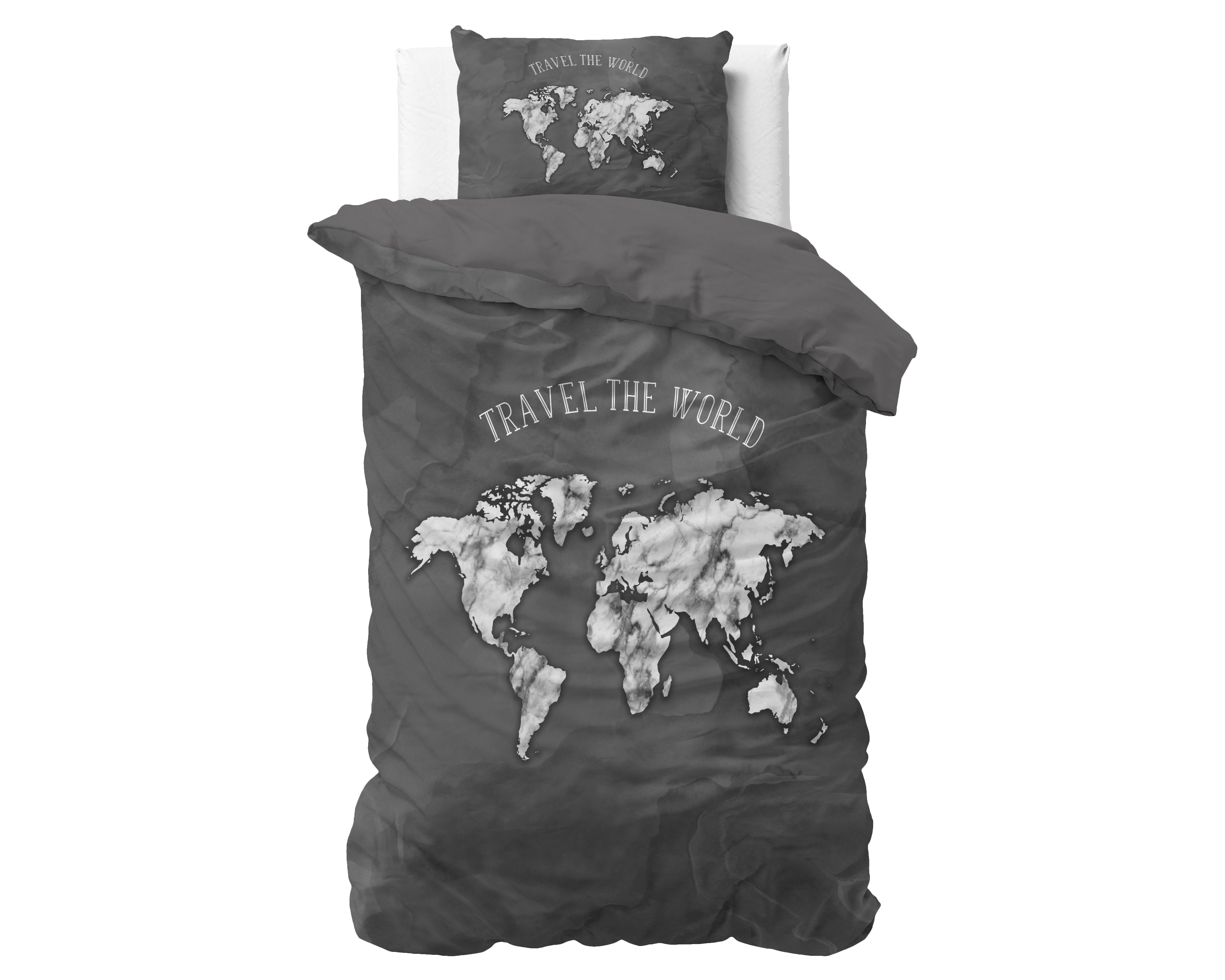 Marble World Dekbedovertrek Antraciet - Ademend katoen - Trendy designs - Met drukknopen
