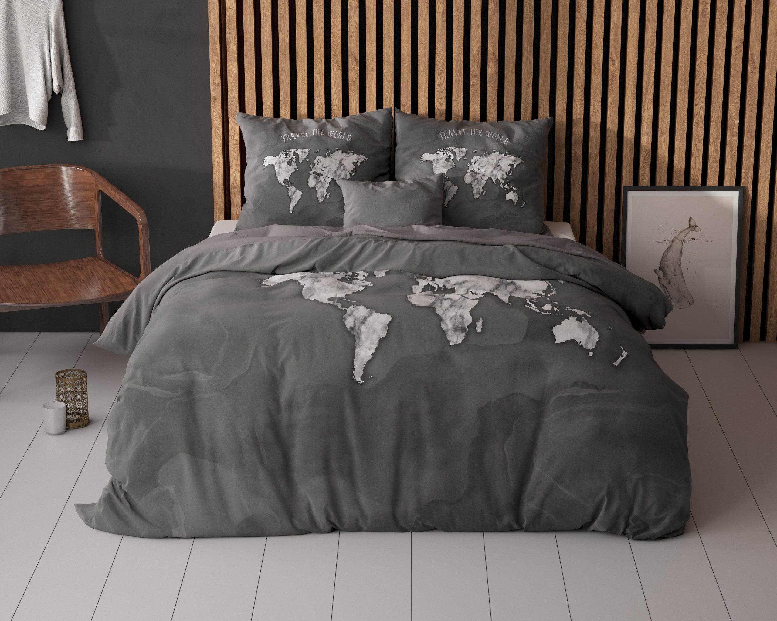 Marble World Dekbedovertrek Antraciet - Ademend katoen - Trendy designs - Met drukknopen