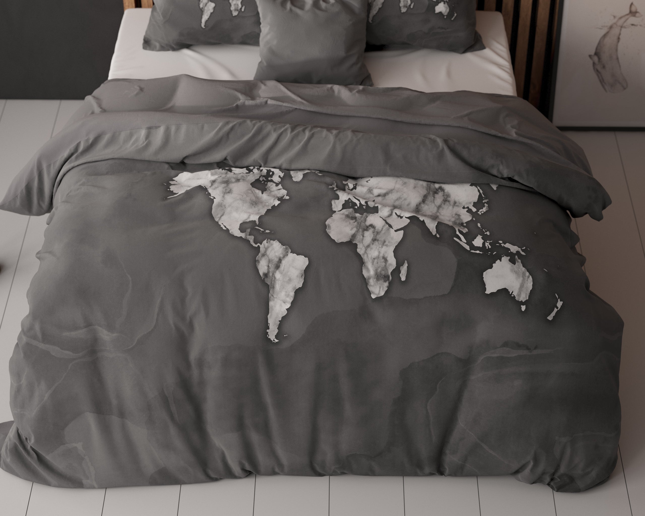 Marble World Dekbedovertrek Antraciet - Ademend katoen - Trendy designs - Met drukknopen