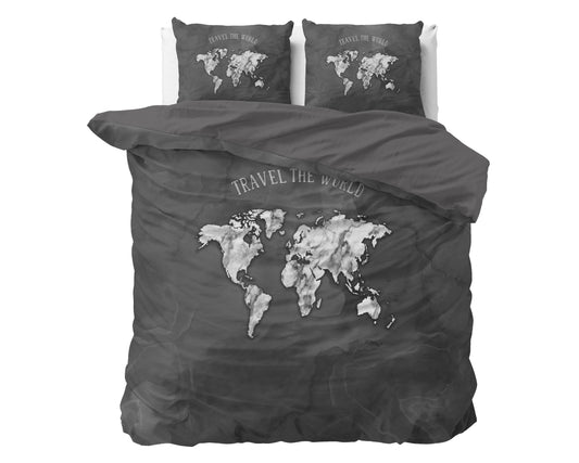 Marble World Dekbedovertrek Antraciet - Ademend katoen - Trendy designs - Met drukknopen