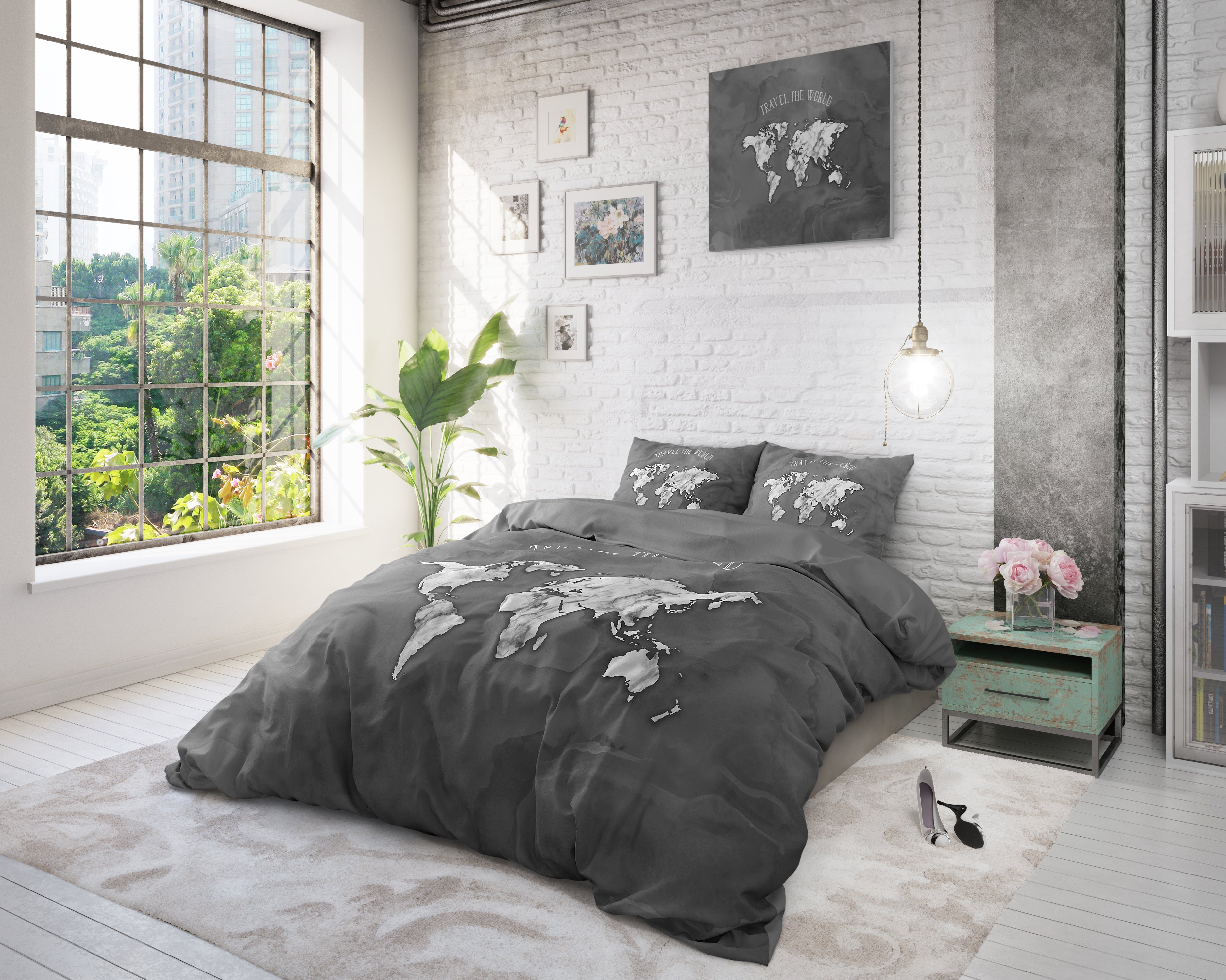 Marble World Dekbedovertrek Antraciet - Ademend katoen - Trendy designs - Met drukknopen