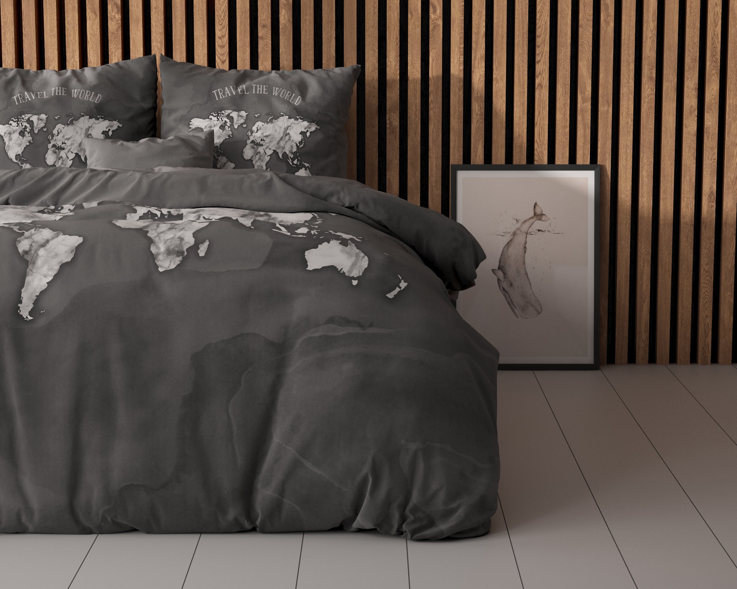 Marble World Dekbedovertrek Antraciet - Ademend katoen - Trendy designs - Met drukknopen