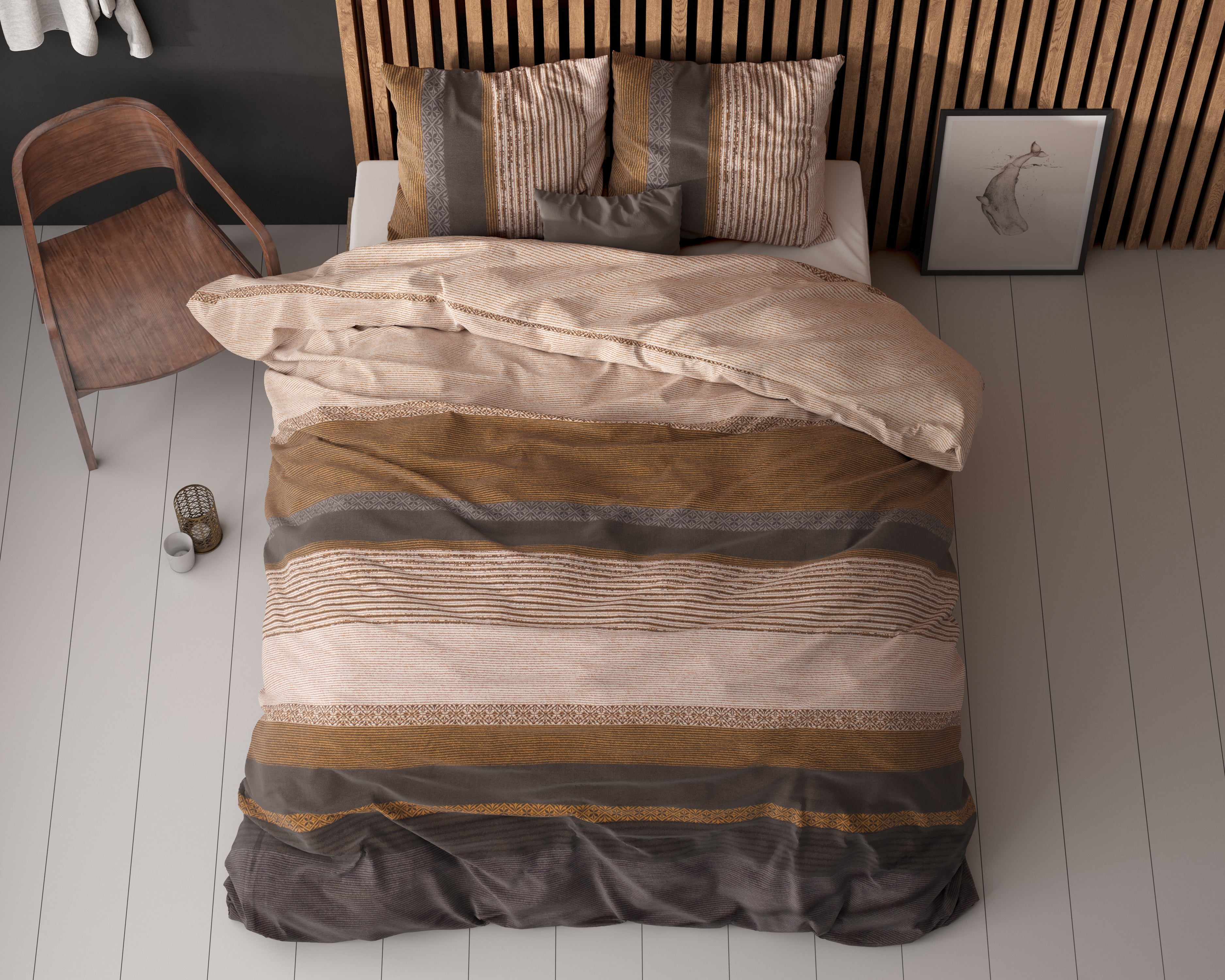 Marina Dekbedovertrek Taupe - Katoen geweven - Strijkvrij - Leuke prints
