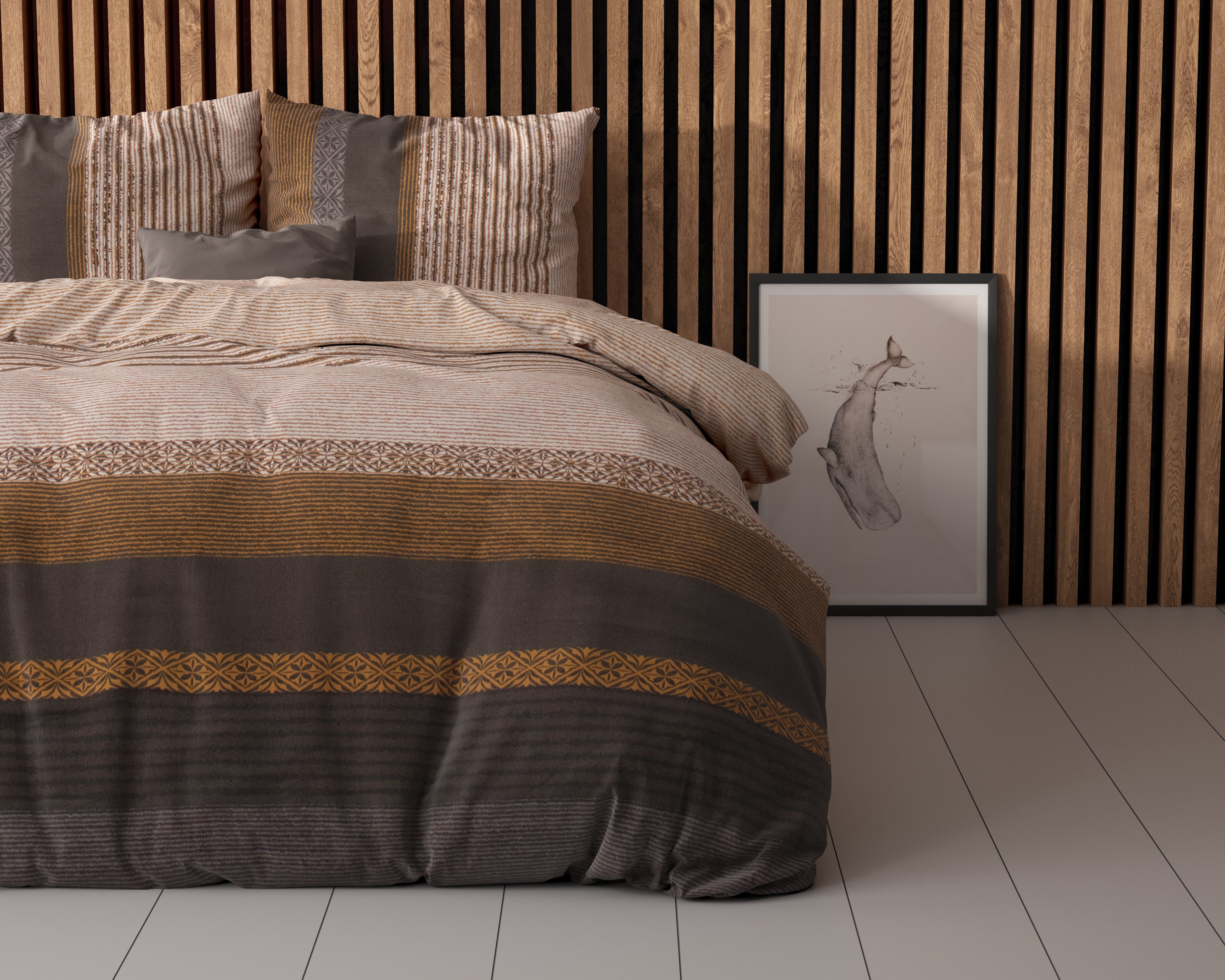 Marina Dekbedovertrek Taupe - Katoen geweven - Strijkvrij - Leuke prints