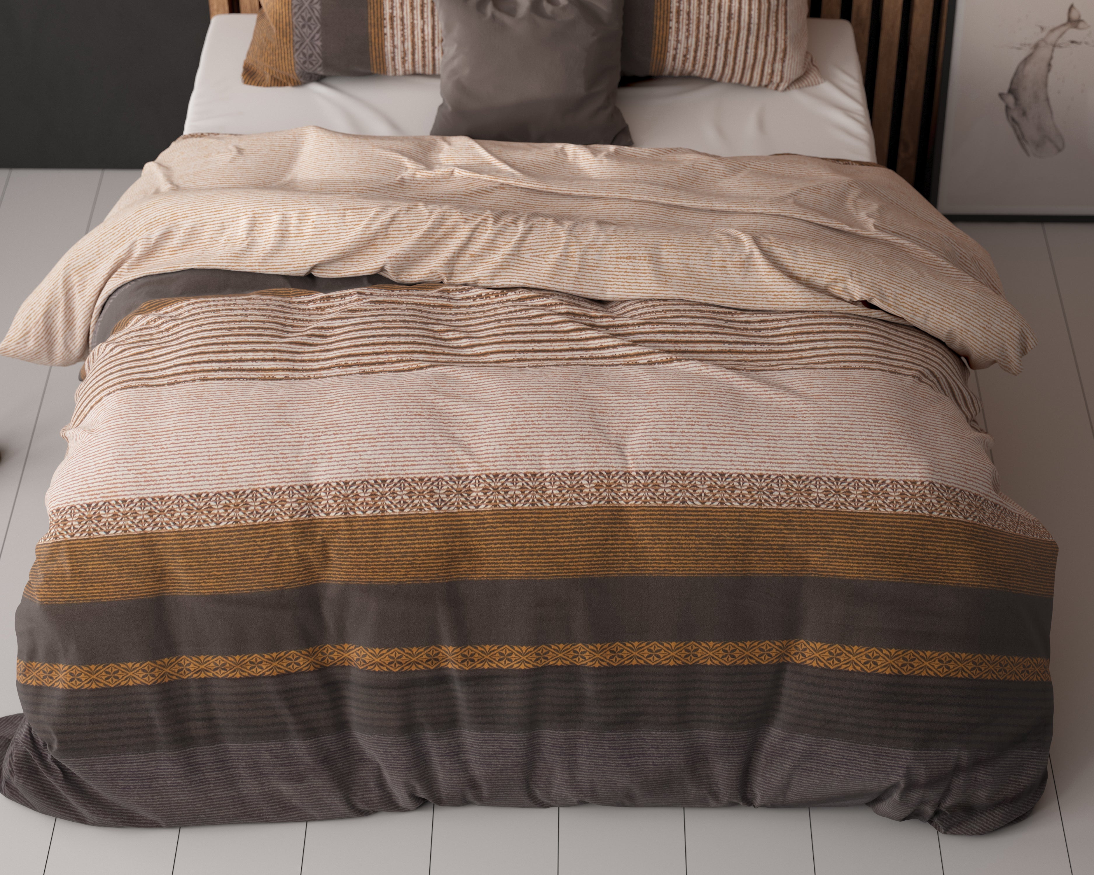Marina Dekbedovertrek Taupe - Katoen geweven - Strijkvrij - Leuke prints