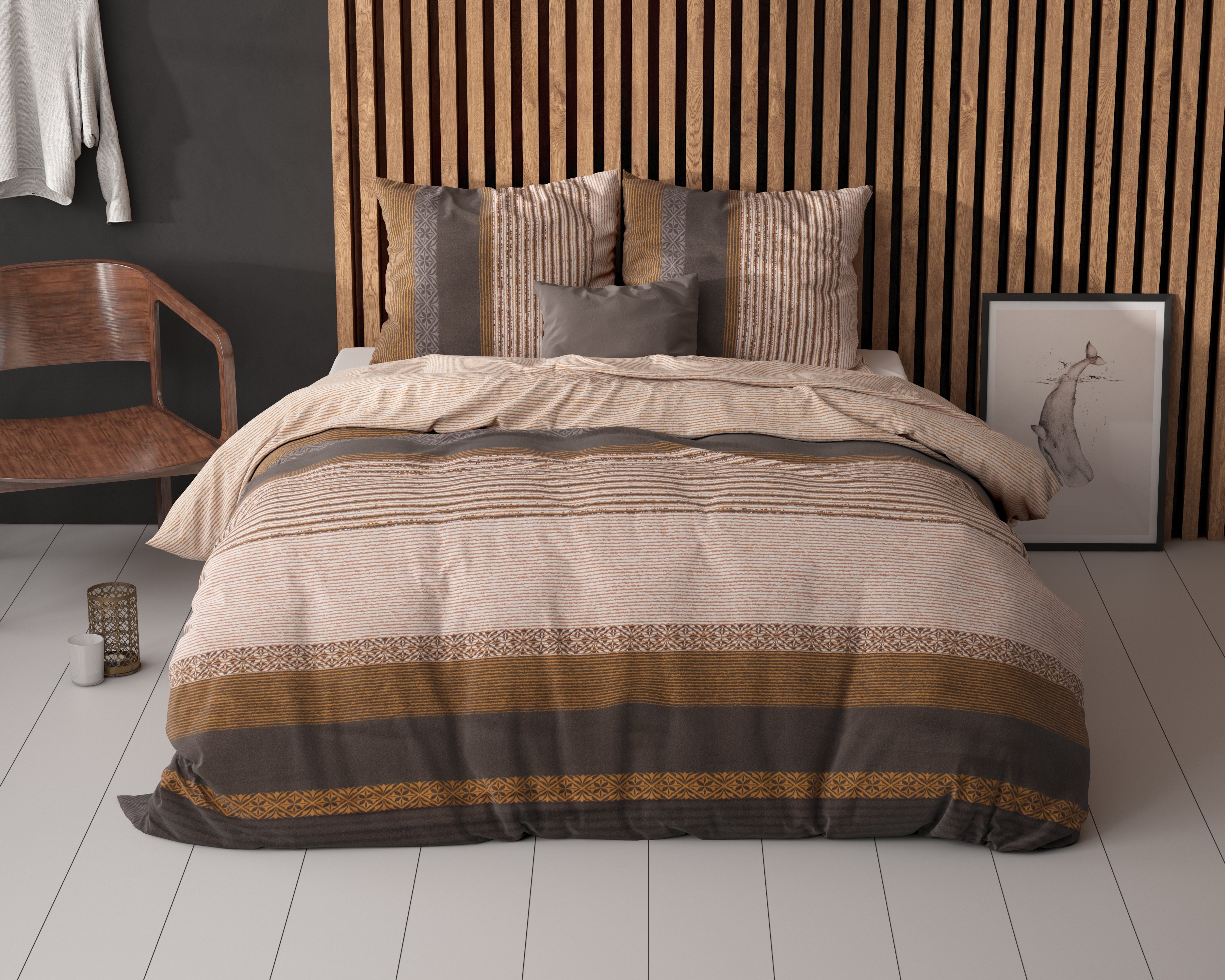 Marina Dekbedovertrek Taupe - Katoen geweven - Strijkvrij - Leuke prints