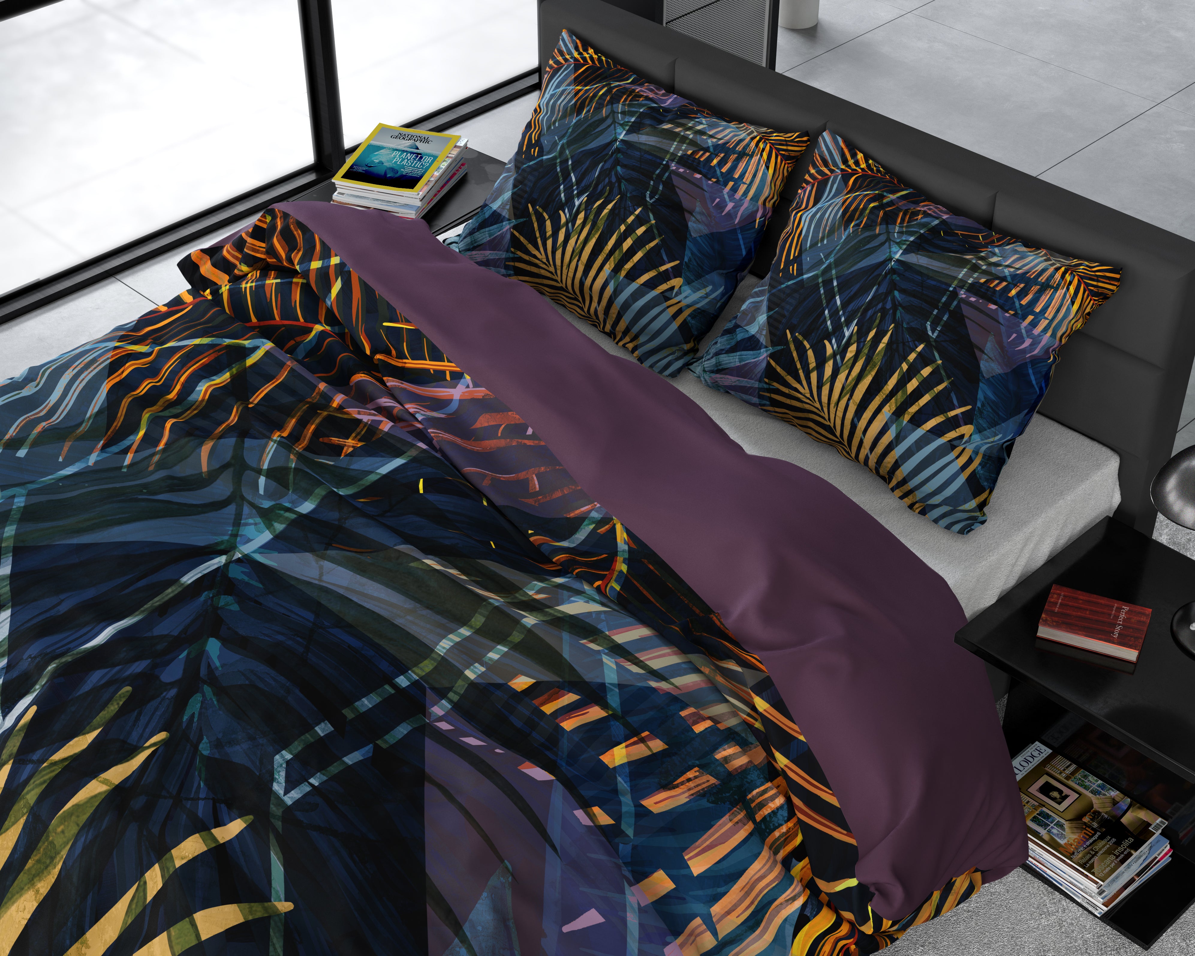 Marina Navy Dekbedovertrek - Luxe Satijn - Hoge kwaliteit - Trendy prints