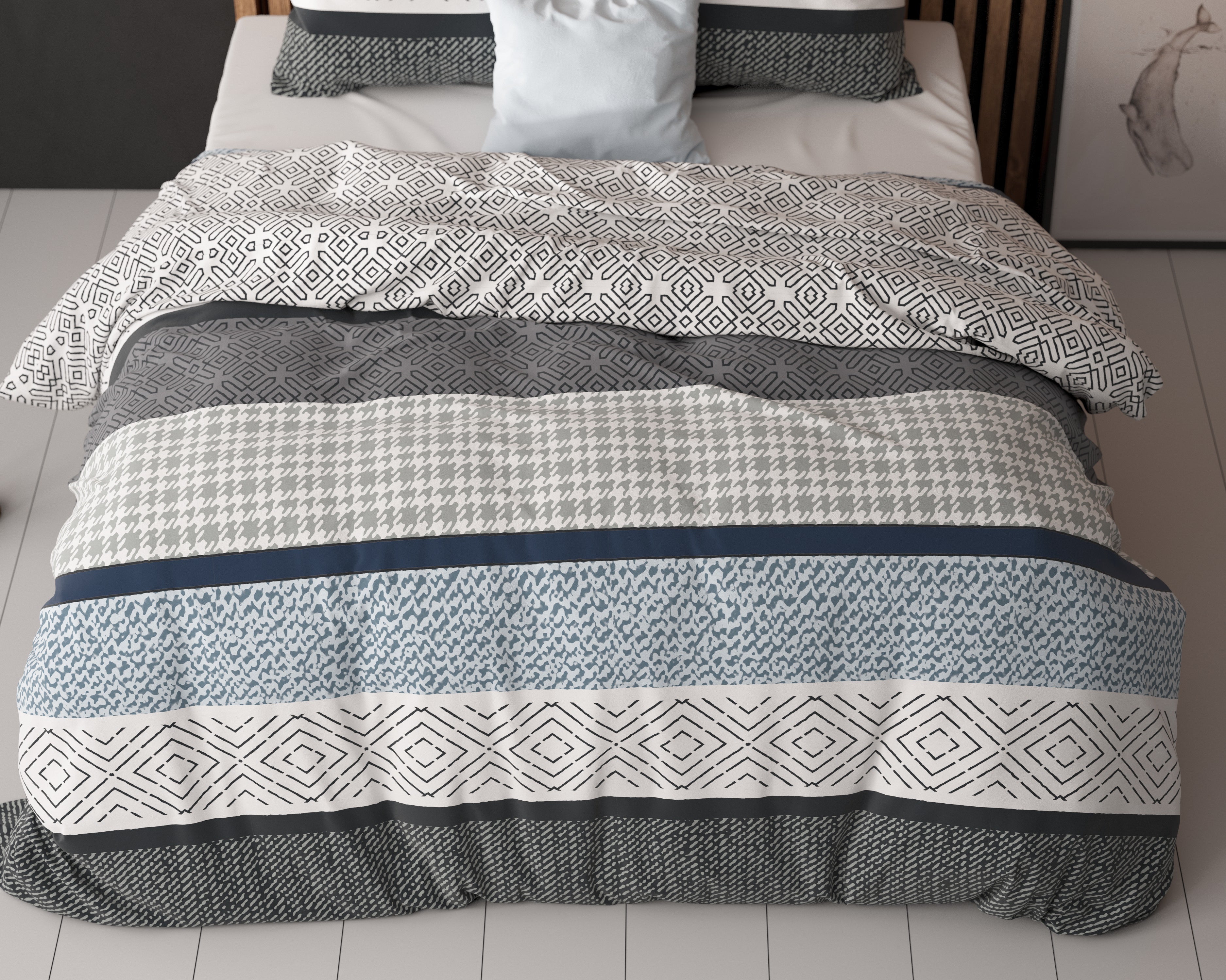 Maurice Dekbedovertrek Blauw - Katoen geweven - Strijkvrij - Leuke prints