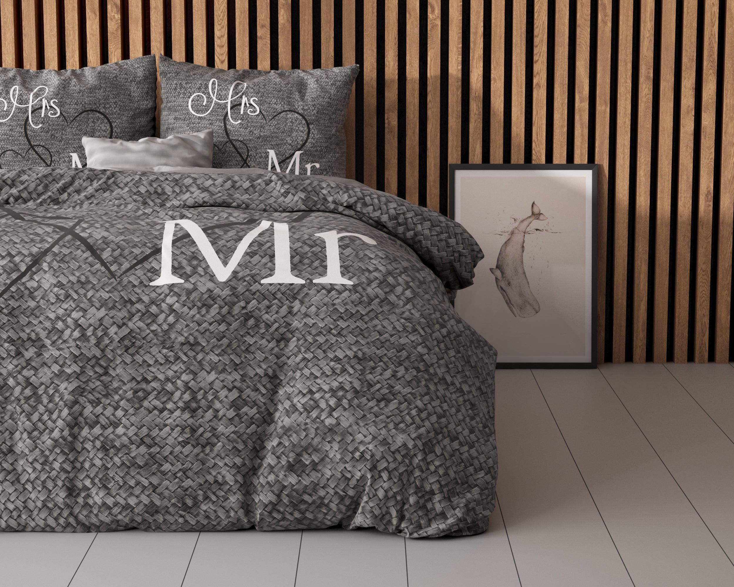 Mr And Mrs 3 Dekbedovertrek Antraciet - Ademend katoen - Trendy designs - Met drukknopen