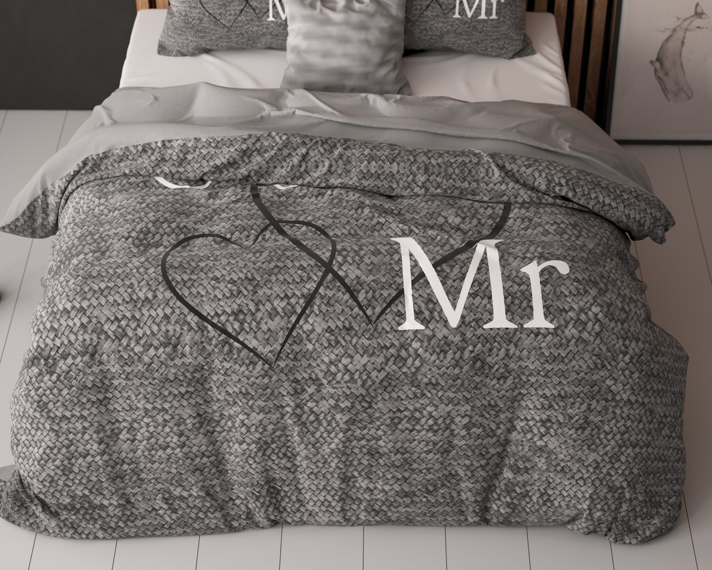 Mr And Mrs 3 Dekbedovertrek Antraciet - Ademend katoen - Trendy designs - Met drukknopen